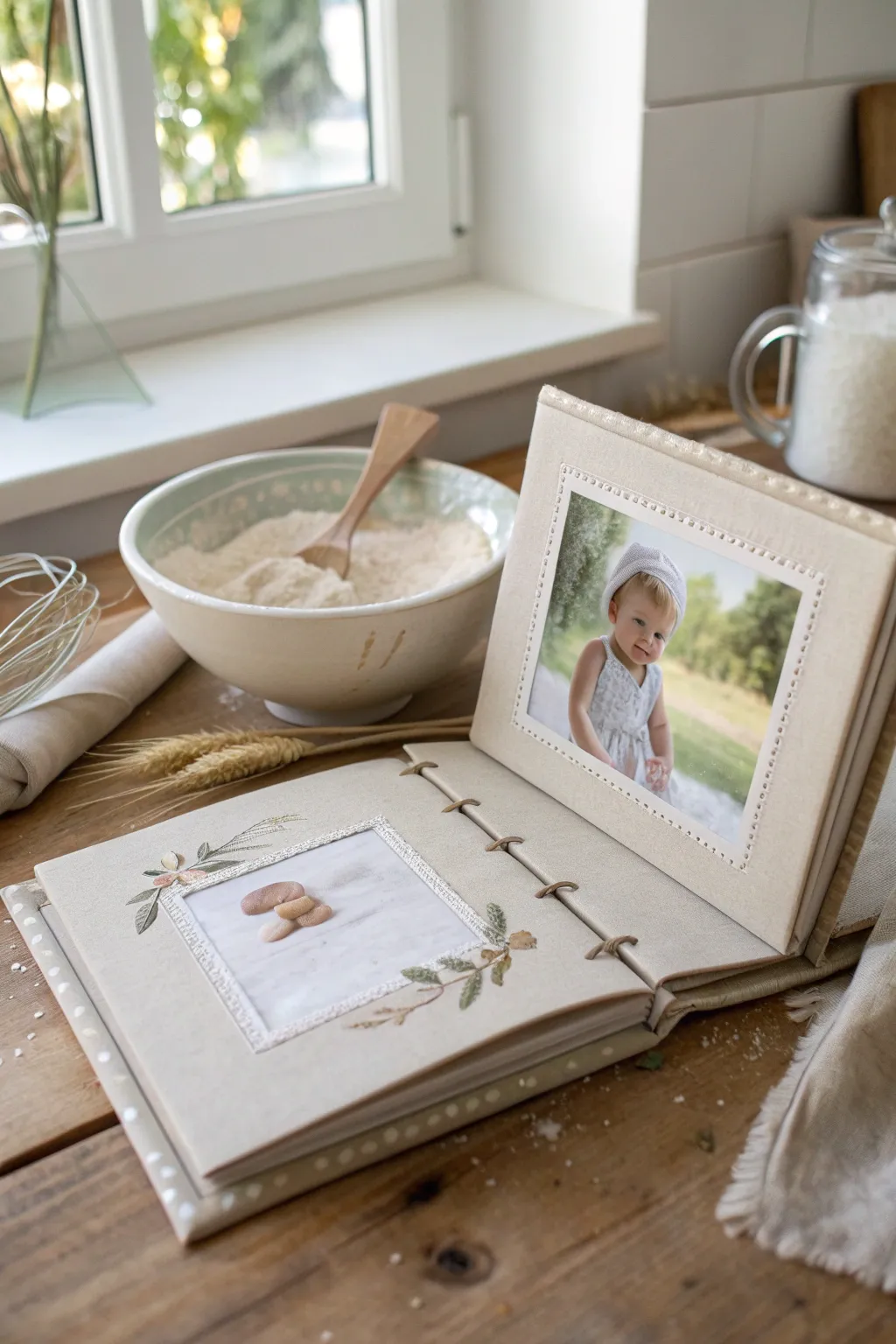 Capture the sweet mess of kitchen adventures with a baby photo album that’s as charming as your little chef.