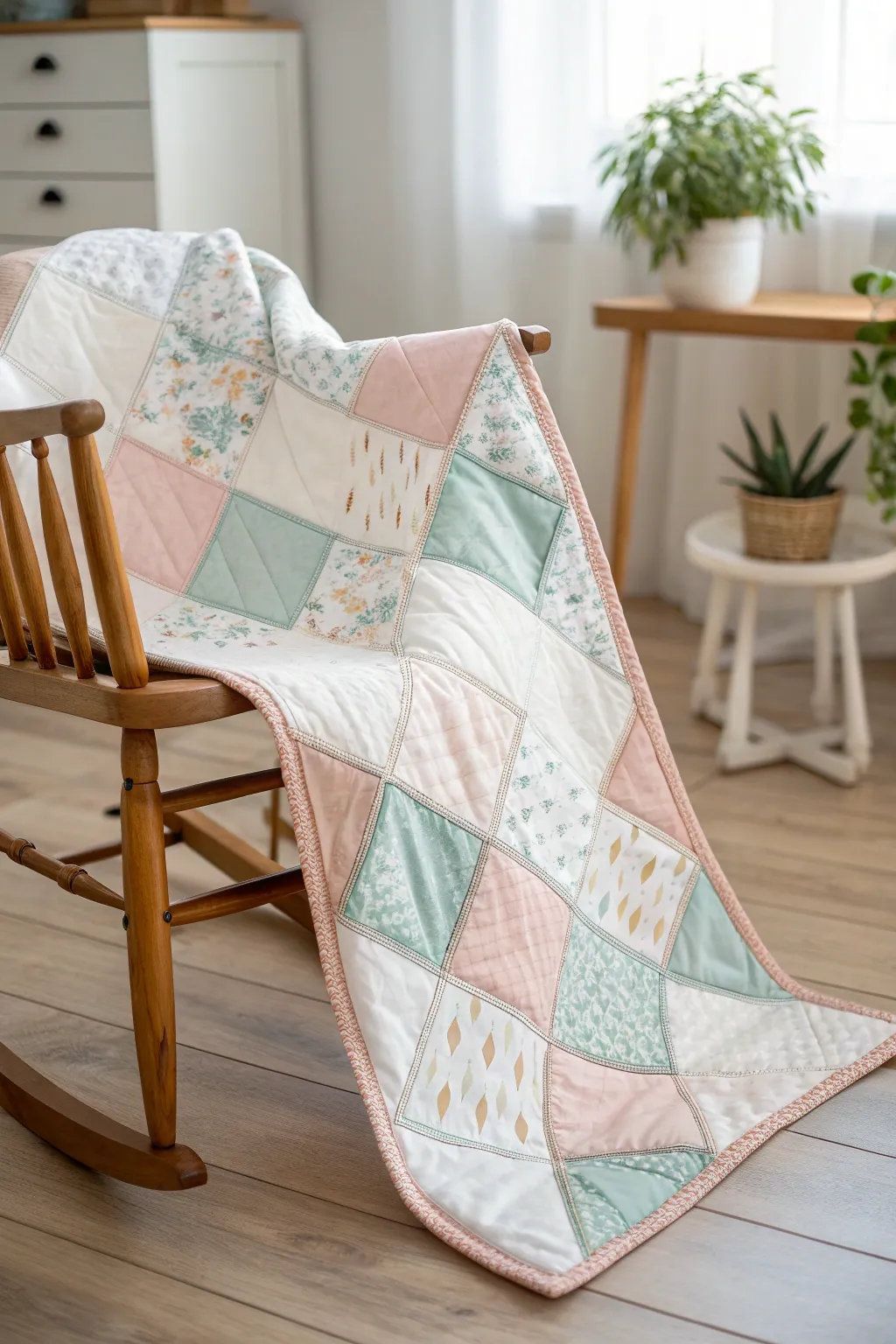 Embrace simplicity with this charming patchwork quilt, perfect for your little one's cozy space.