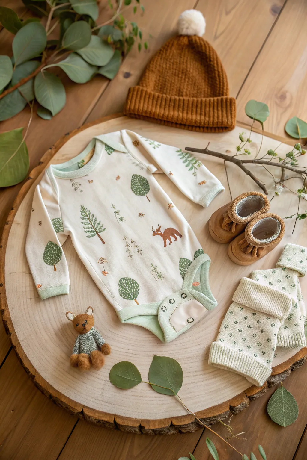 Adorable woodland-themed baby set, perfect for a memorable baby shower gift!