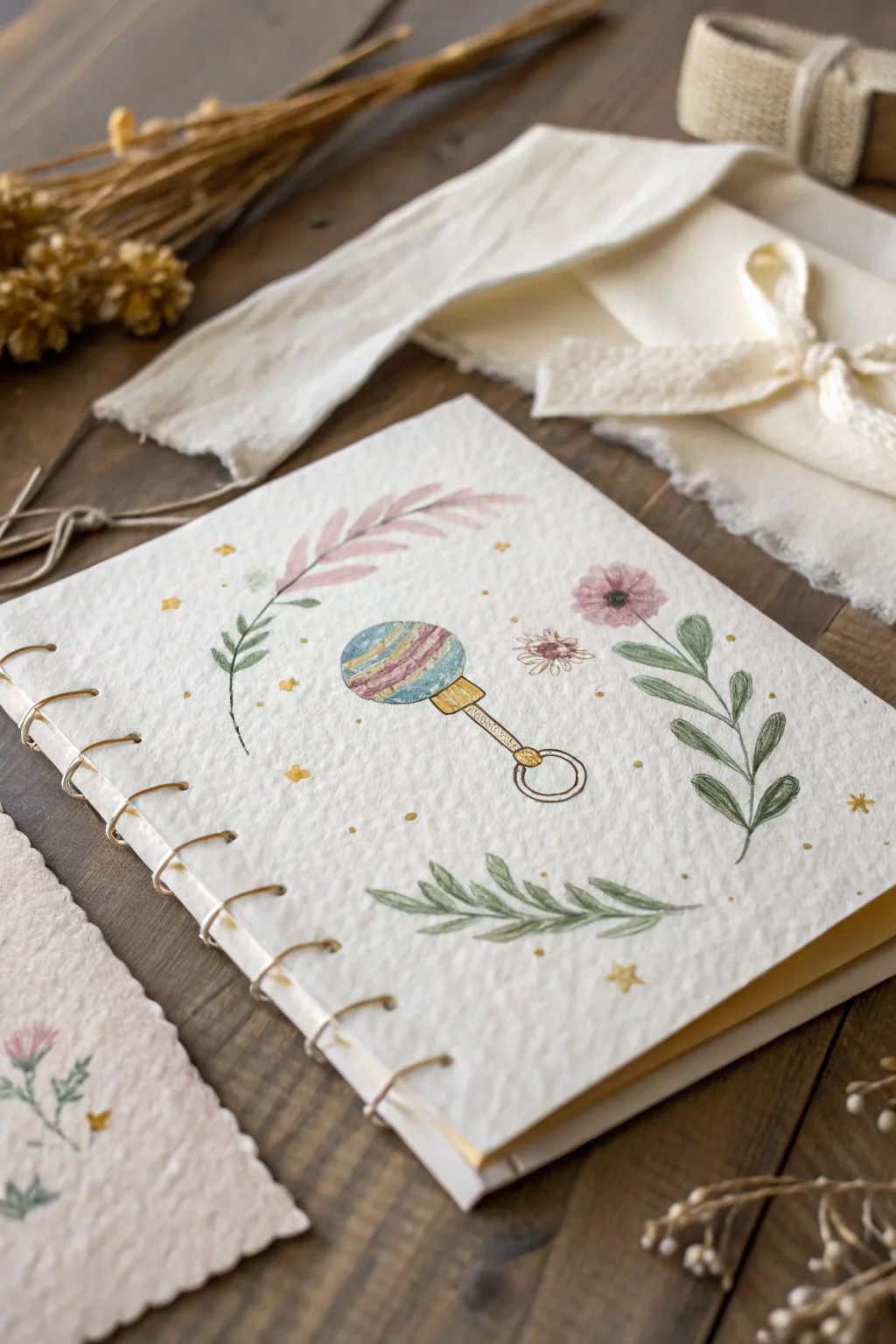 Infuse your baby shower scrapbook with the charm of handmade elements, where simplicity meets creativity.