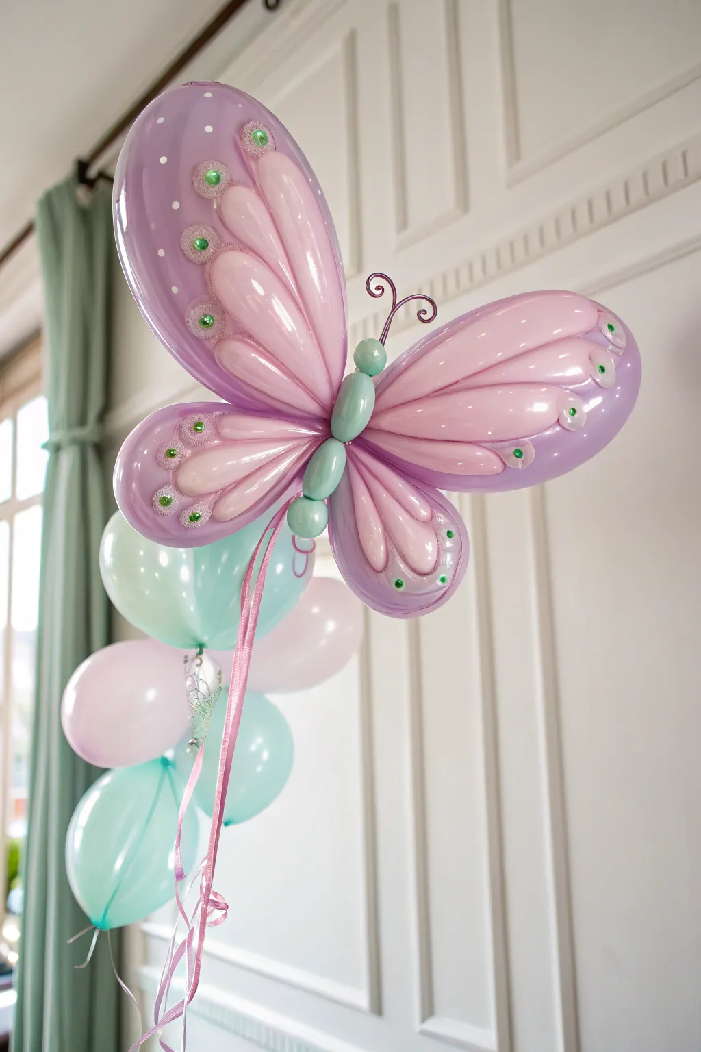 Elevate your decor with a touch of whimsy and color: a stunning balloon butterfly in pastel hues.