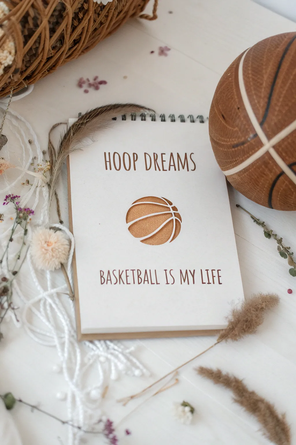 Capture the essence of your hoop dreams with a minimalist scrapbook page that blends Scandinavian simplicity with Boho elegance.