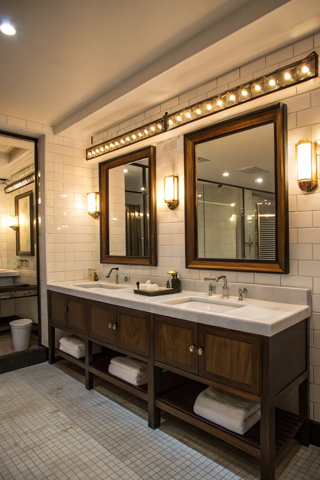 Accent lighting enhancing the bathroom ambiance.