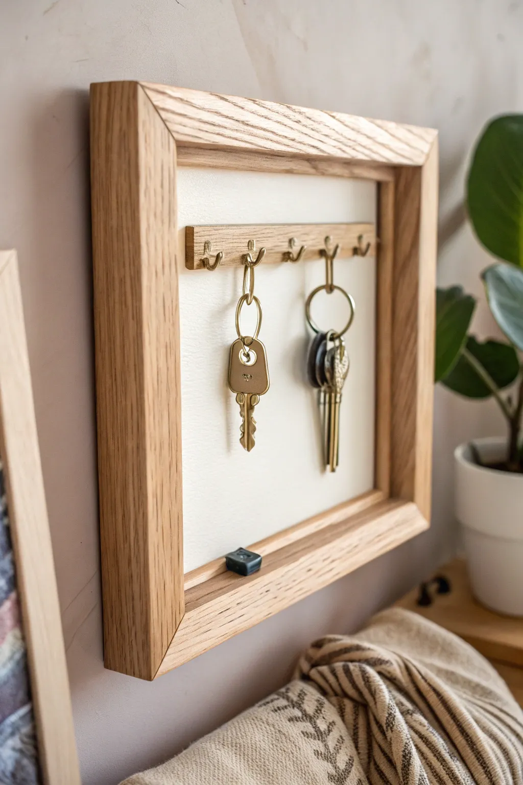 Elevate your entryway with this chic, repurposed frame key holder, where simplicity meets style.