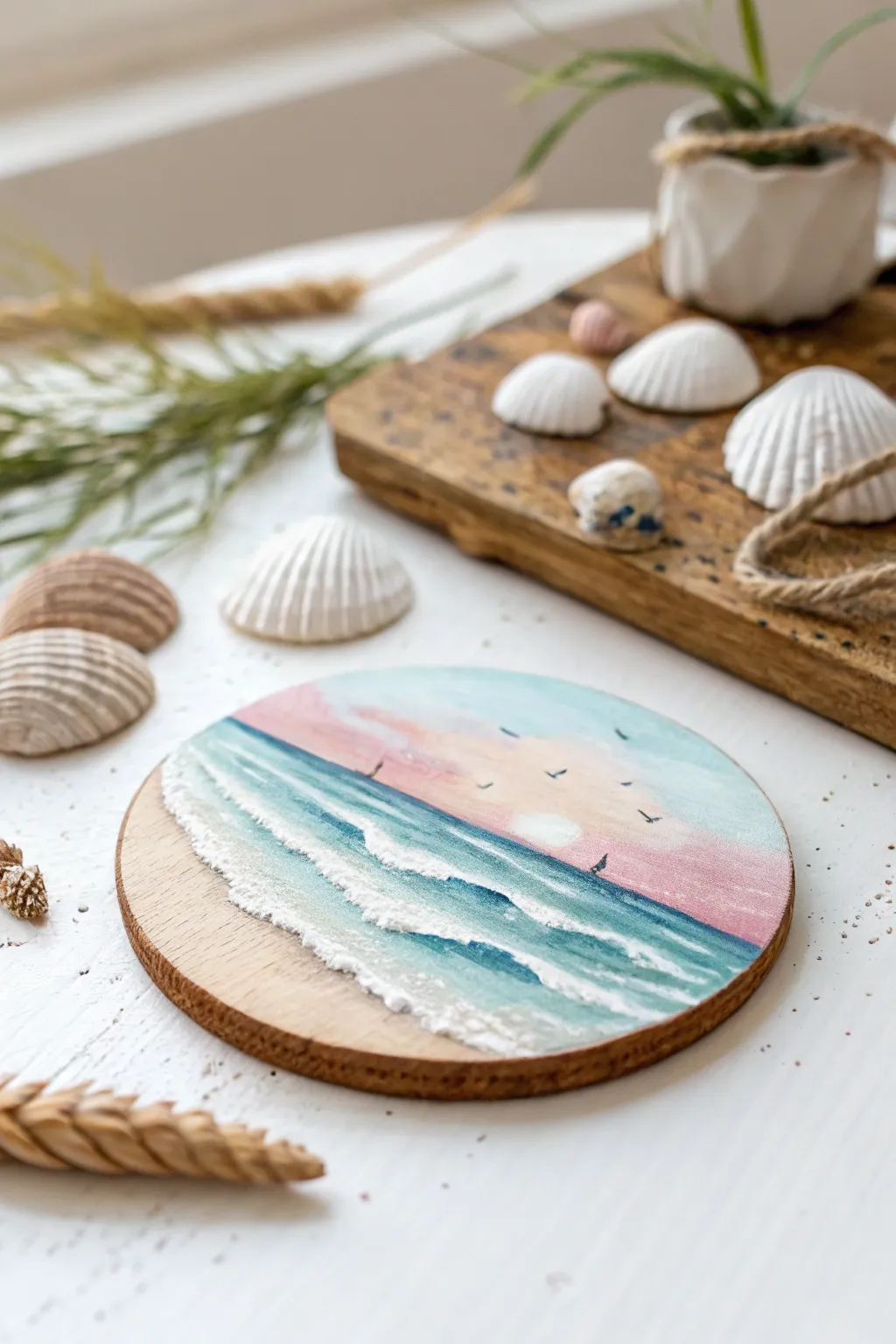 Elevate your table setting with handcrafted beach-themed coasters, where simplicity meets coastal charm.