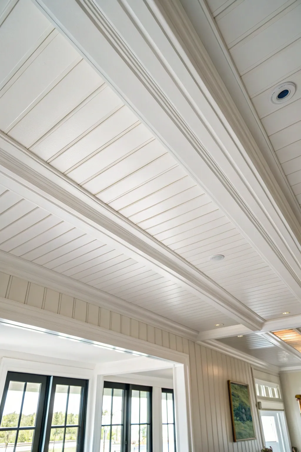 Tongue-and-groove paneling offers a timeless coastal look.