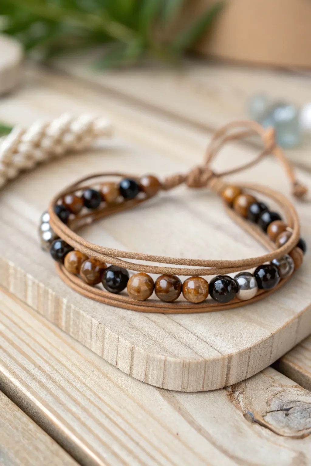 Elegant Fusion: Discover the art of mixing materials with this exquisite beaded bracelet.