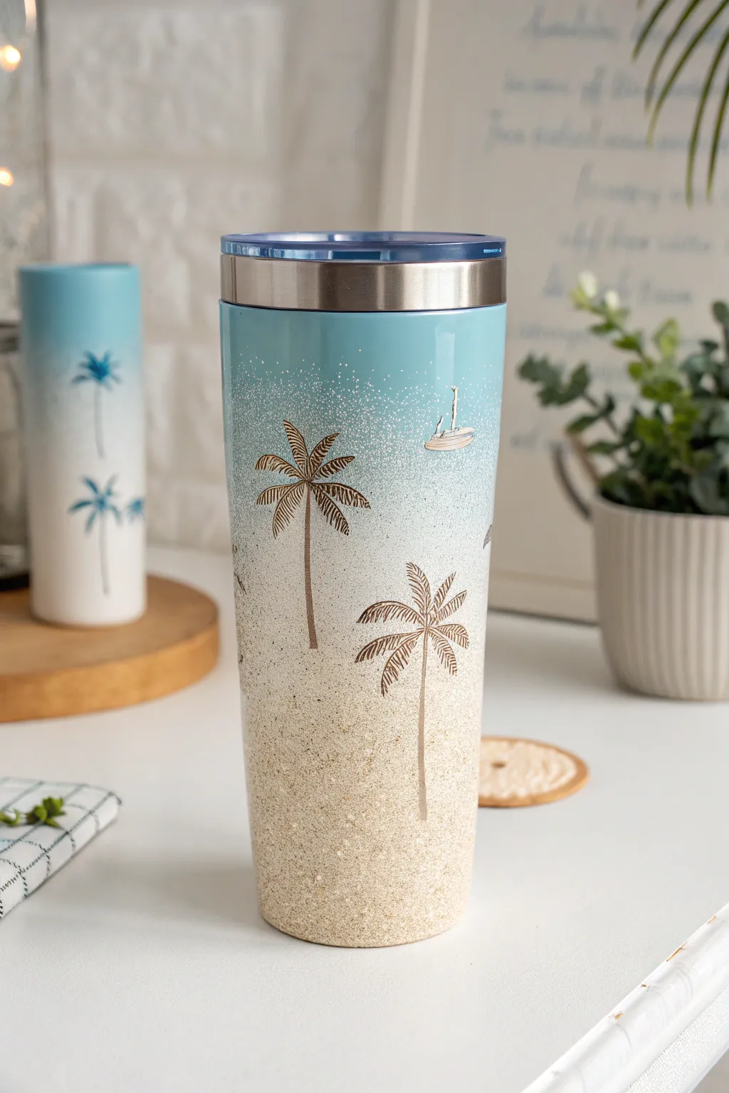 Sip in style with this beach-inspired tumbler, bringing coastal vibes to your everyday moments.