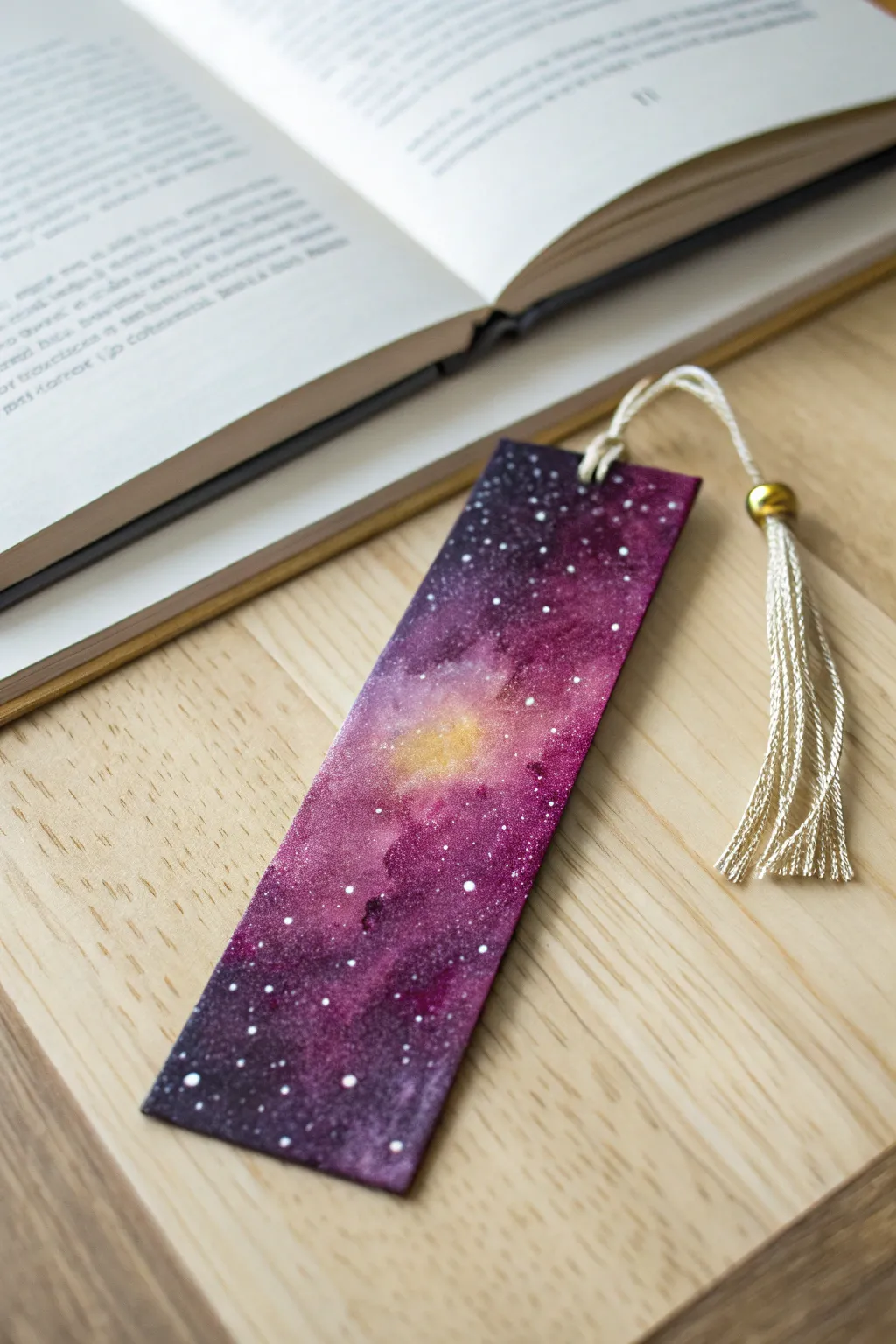 Escape to the stars with this handcrafted watercolor galaxy bookmark, where each brushstroke tells a cosmic story.
