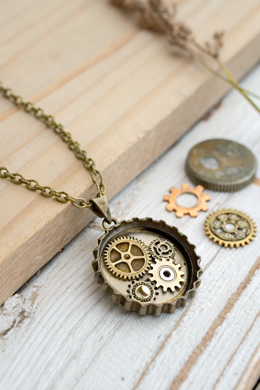 Elevate your style with steampunk elegance: intricate bottle cap jewelry with a minimalist touch.
