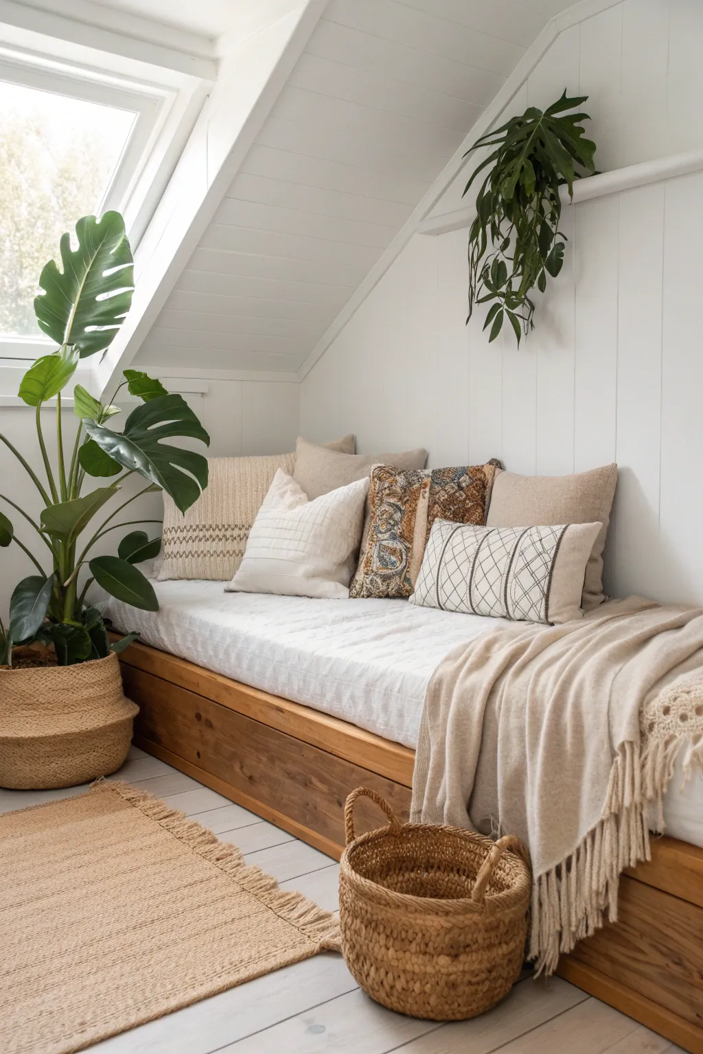 Create your own boho sanctuary with layered textiles and pillows for the perfect cozy retreat.
