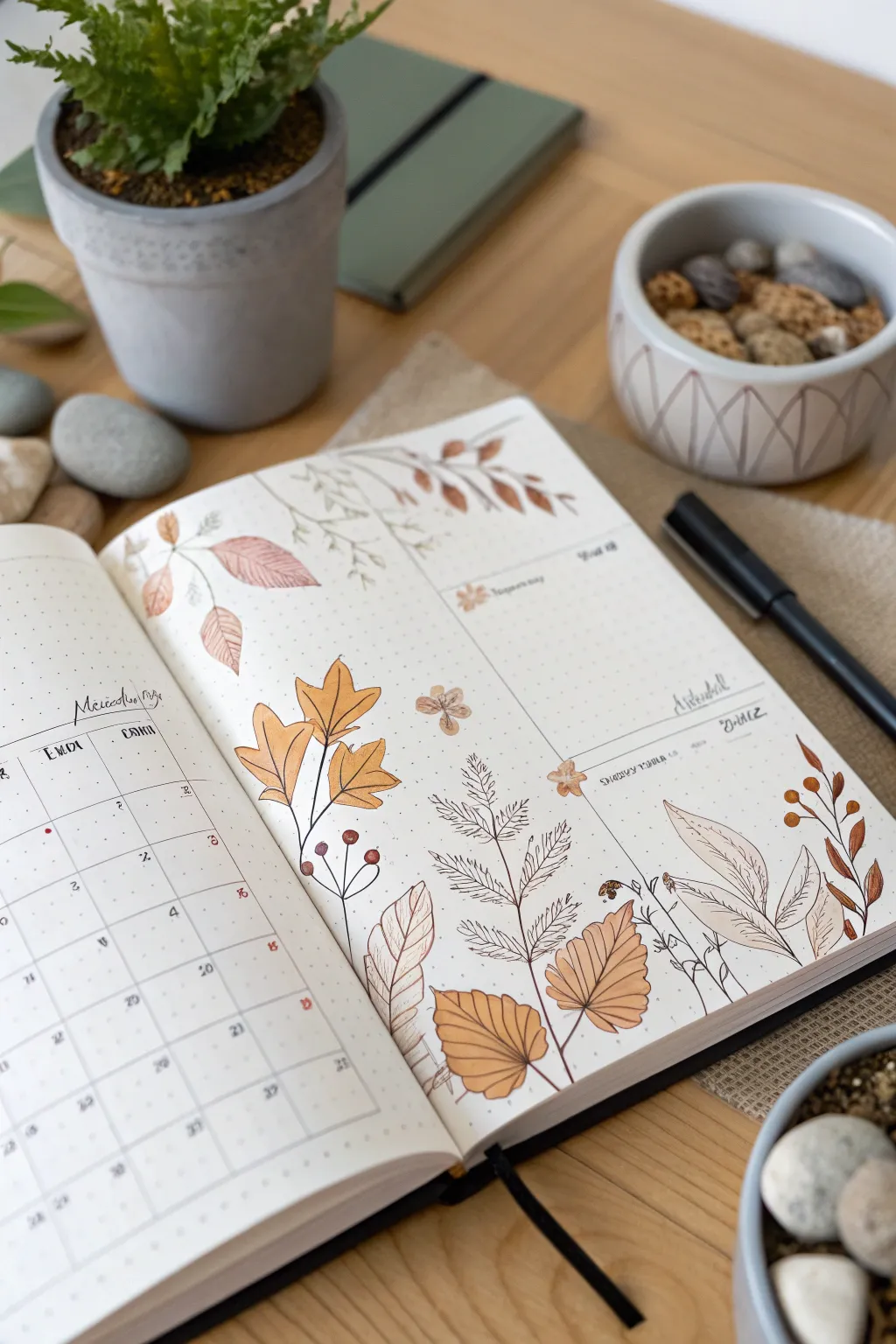 Capture the essence of the seasons with your bullet journal—where simplicity meets nature's beauty.