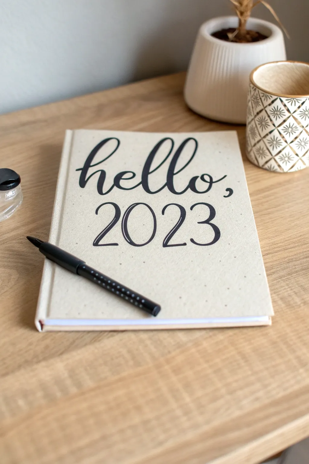 Embrace the art of words with a chic and stylish bullet journal cover that says 'Hello, 2023' with elegance and flair. #BulletJournal #TypographyArt #ScandinavianStyle