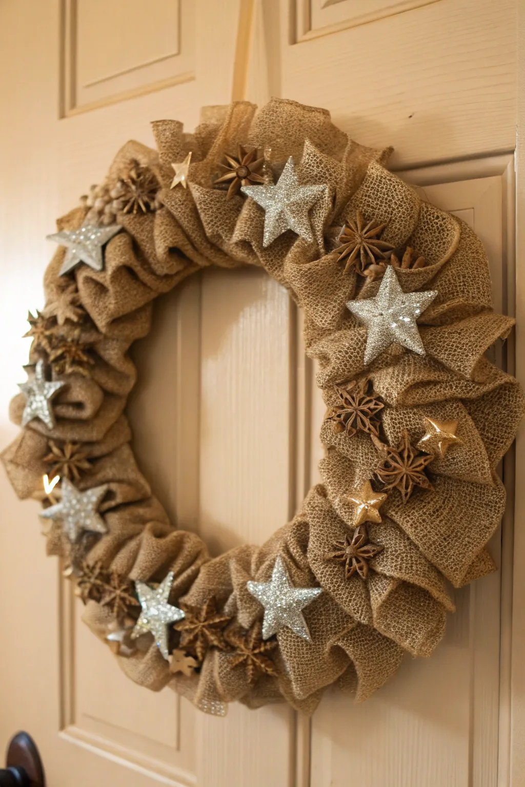 Twinkle in Simplicity: A Star-Studded Burlap Wreath to Light Up Your Holiday Decor