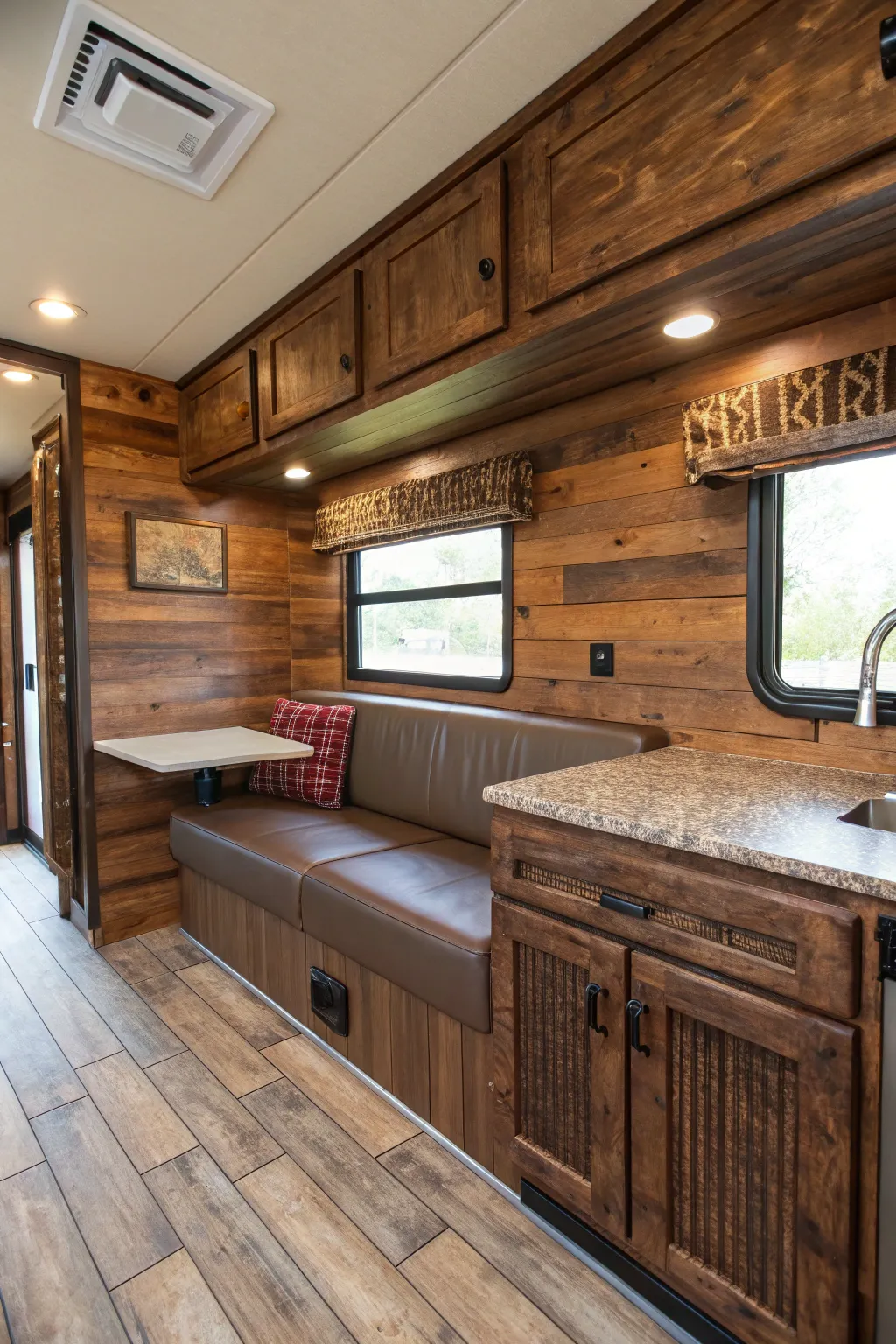 Transform your RV with stunning wood-look walls for a cozy, rustic retreat on wheels.