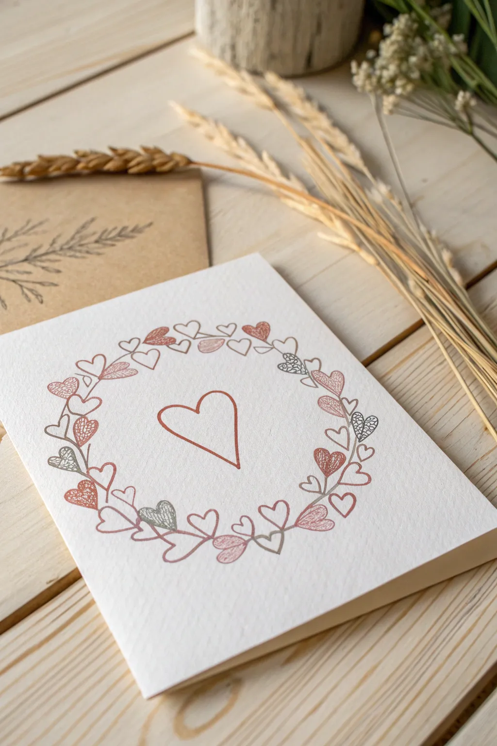 Embrace simplicity and heartfelt elegance with this charming heart wreath card design.