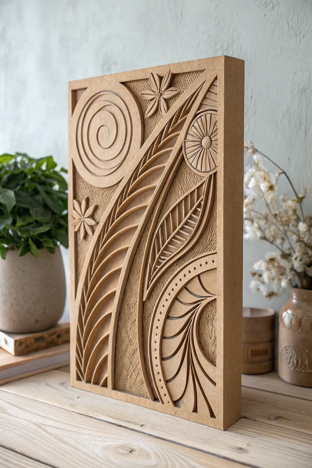 Explore the beauty of abstraction with this captivating cardboard relief sculpture, a perfect blend of simplicity and artistry.