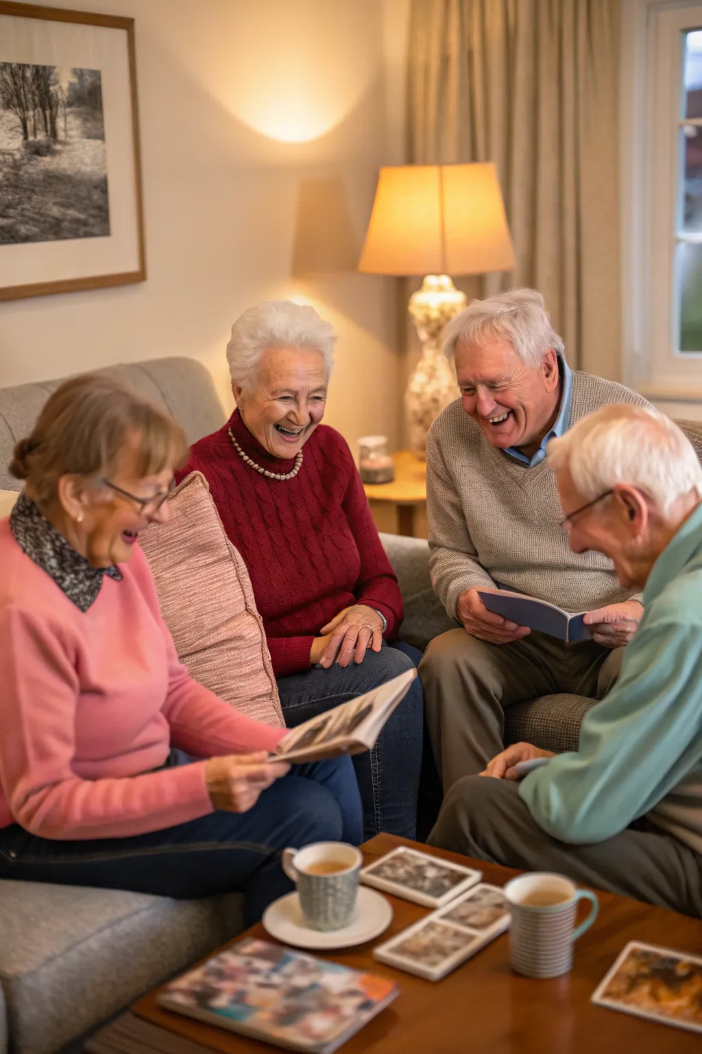 Reminiscence sessions bring laughter and connection through shared memories.