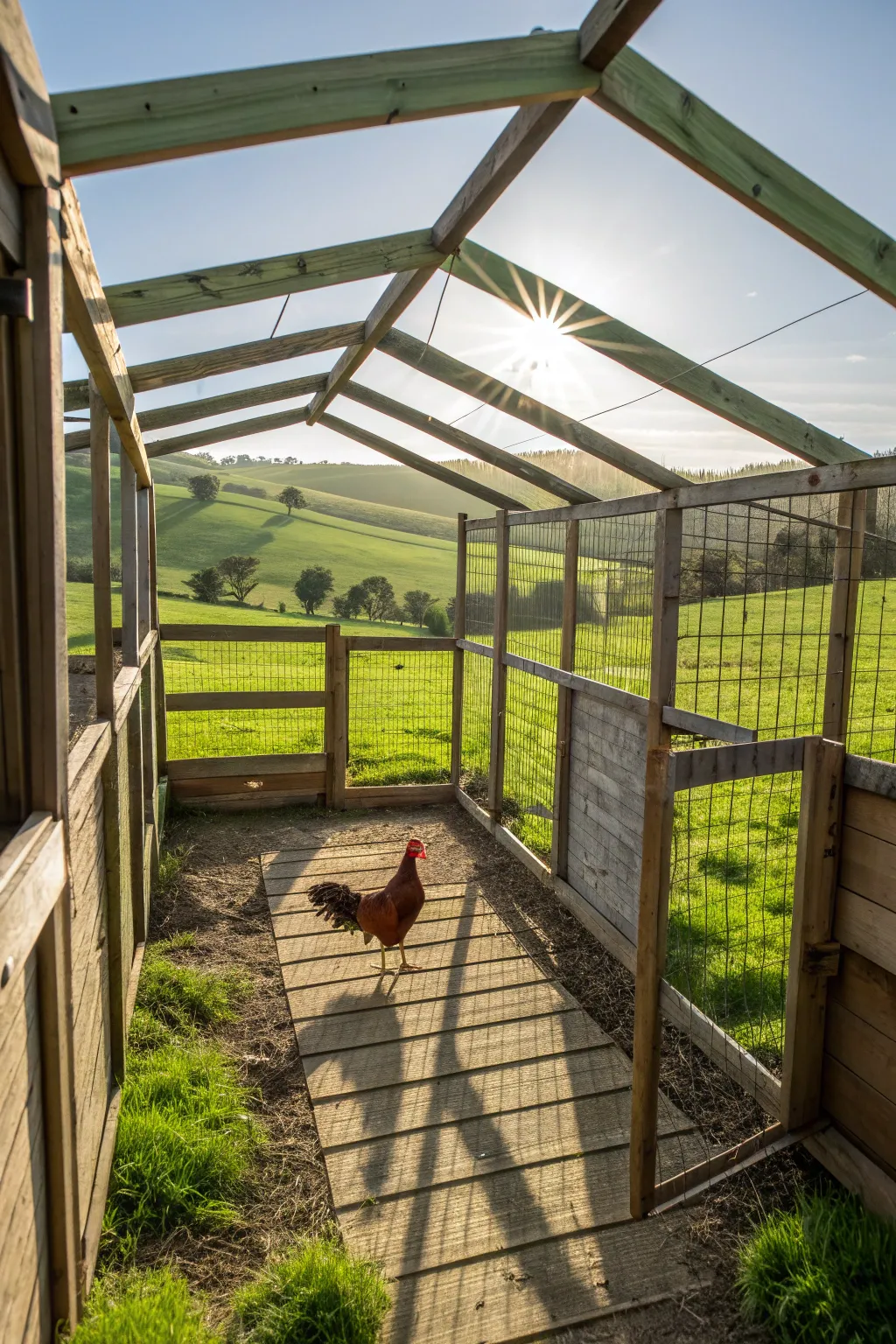 Secure and stylish: A cattle panel chicken run that keeps your flock safe and happy.