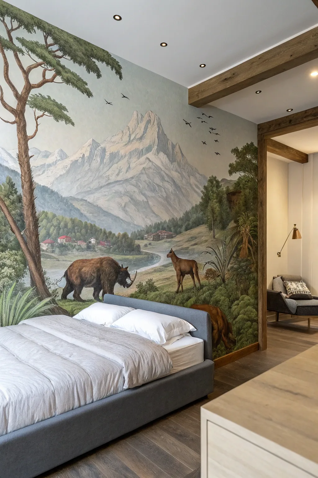 Create a serene retreat with nature-inspired murals.