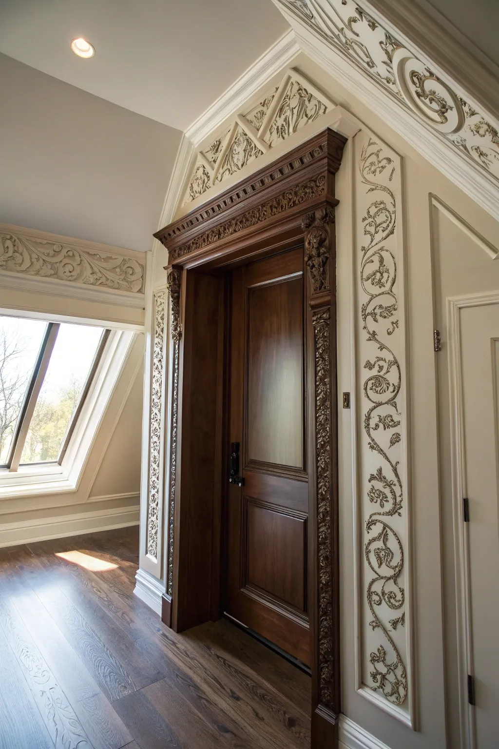 Transform your attic access into a masterpiece with exquisite decorative molding.