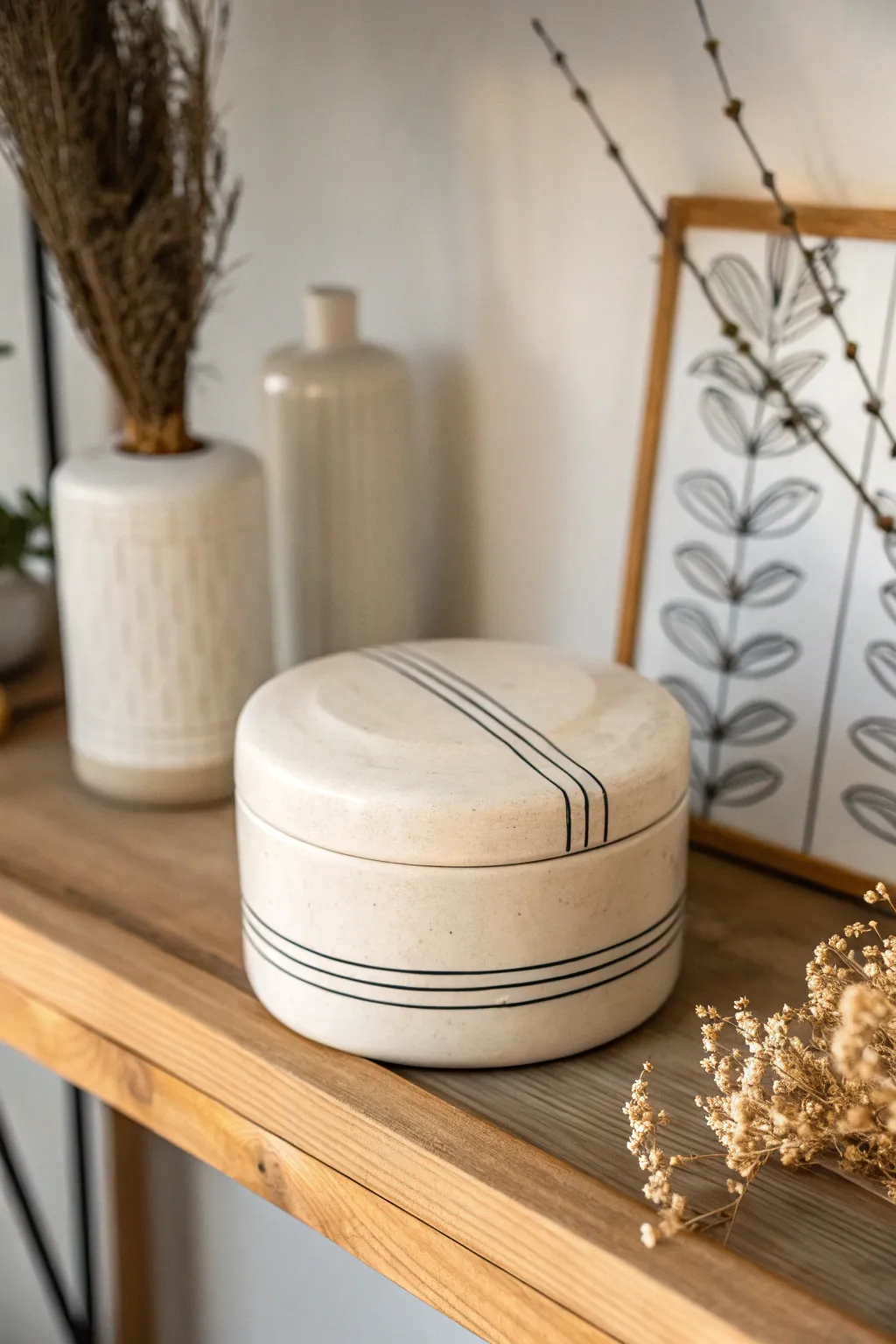 Embrace modern minimalism with this elegantly simple ceramic box, the perfect blend of craftsmanship and natural beauty.