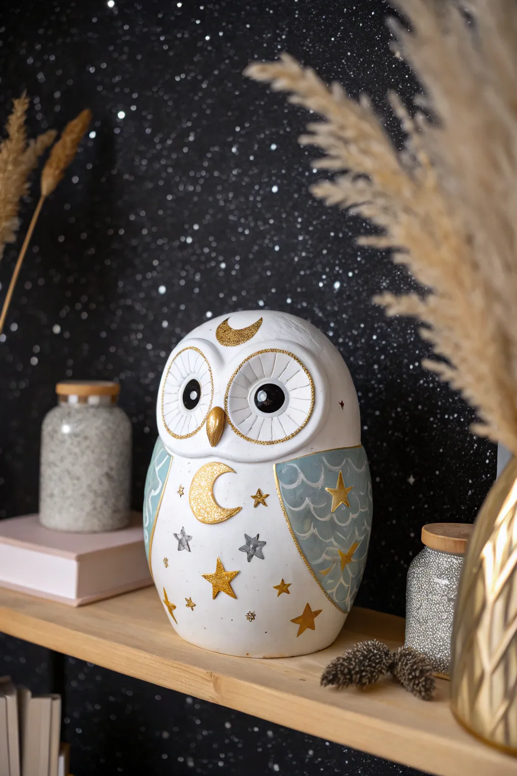 Bring a touch of magic to your space with this enchanting ceramic owl design.