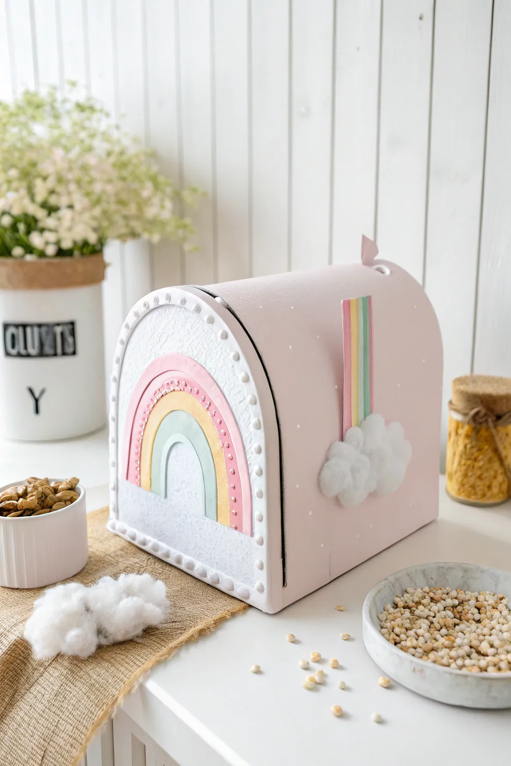 Embrace joy with this charming rainbow mailbox, a perfect blend of Scandinavian minimalism and Boho warmth.