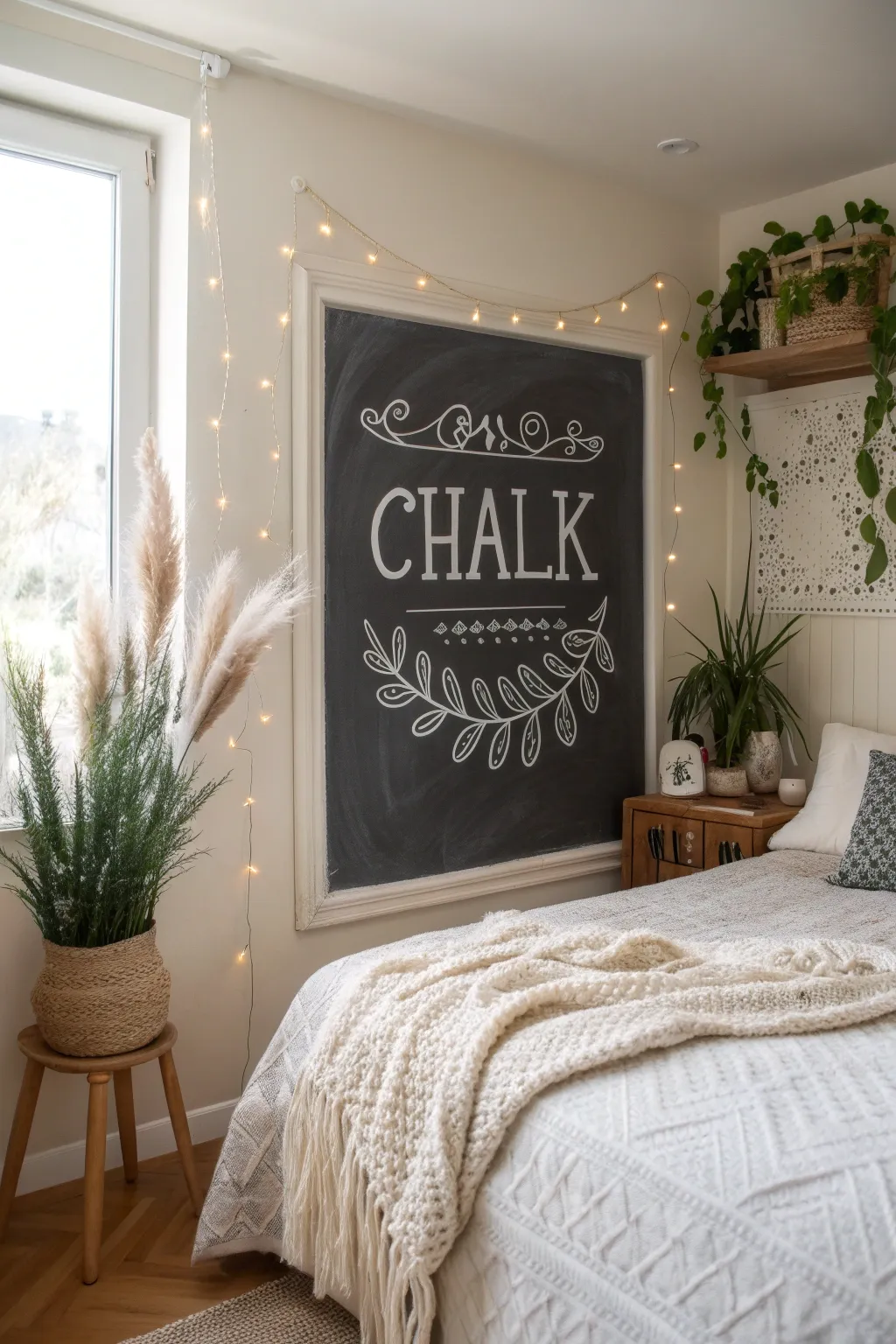 Transform your bedroom into a haven of warmth with personalized chalk messages that greet you with love.