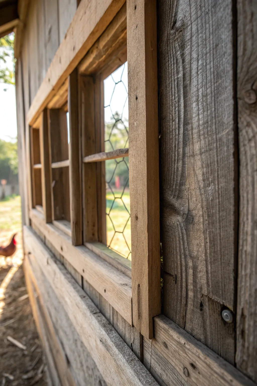 Bring rustic charm to your coop with reclaimed wood frames.