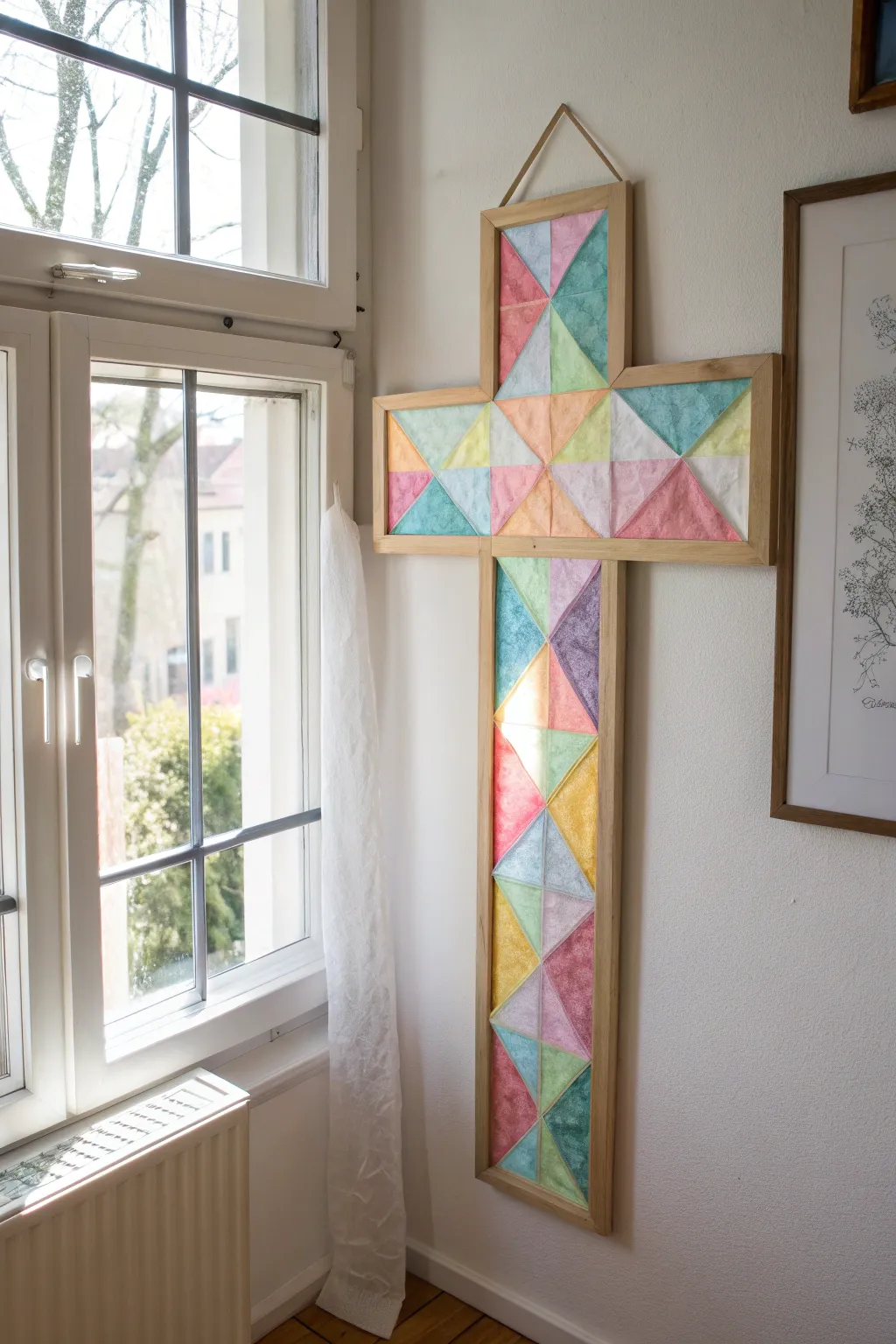 Capture the magic of sunlight with a handmade stained glass cross, perfect for Easter celebrations.