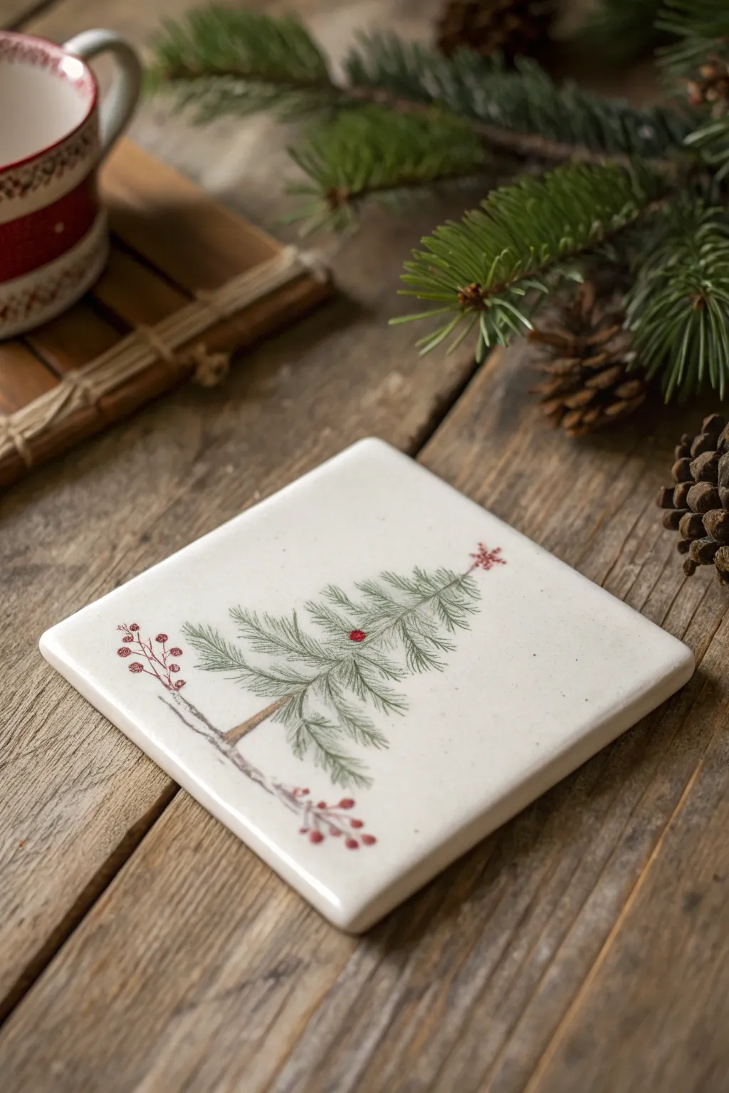 Elevate your holiday decor with handcrafted elegance: minimalist tile coasters that blend simplicity and seasonal charm.