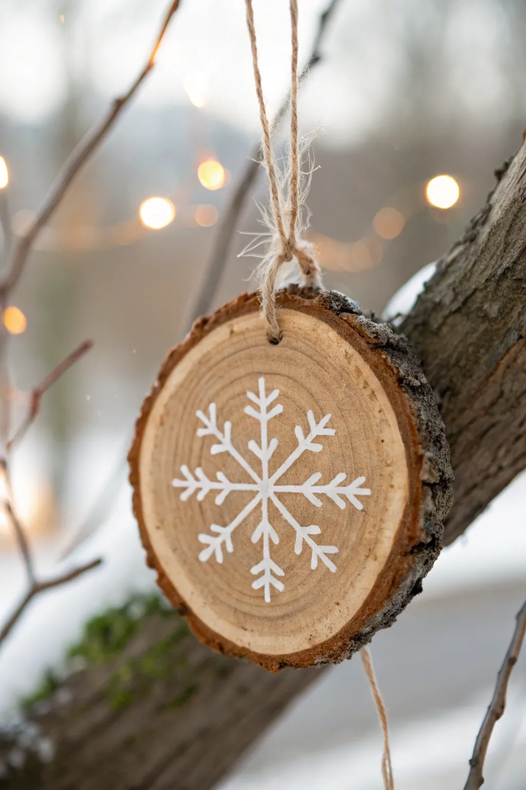 Embrace the charm of handcrafted holiday elegance with rustic wood slice ornaments.
