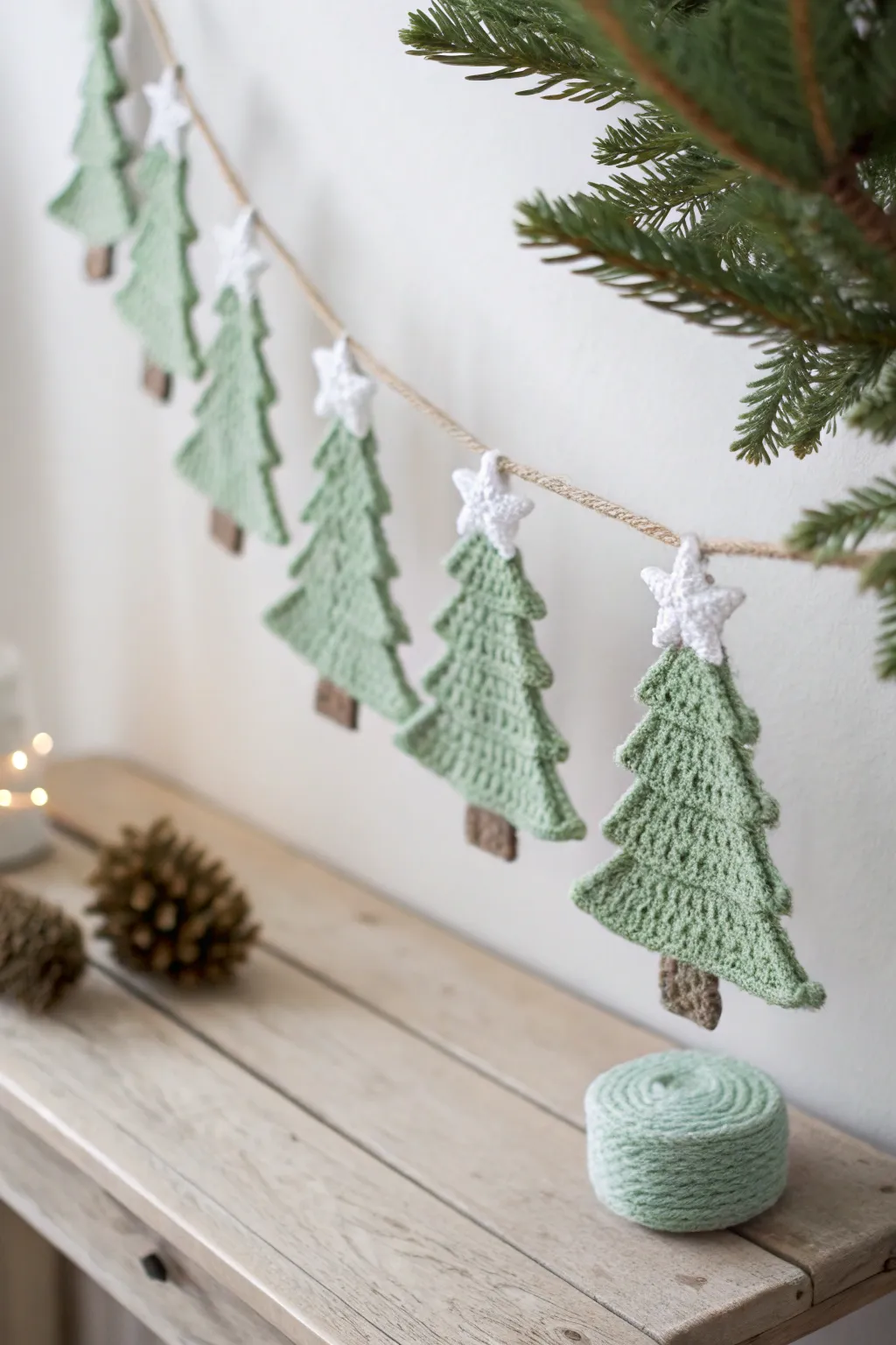 Transform your home into a festive retreat with this charming crochet Christmas tree garland. Perfect for adding a touch of handcrafted elegance to any space.