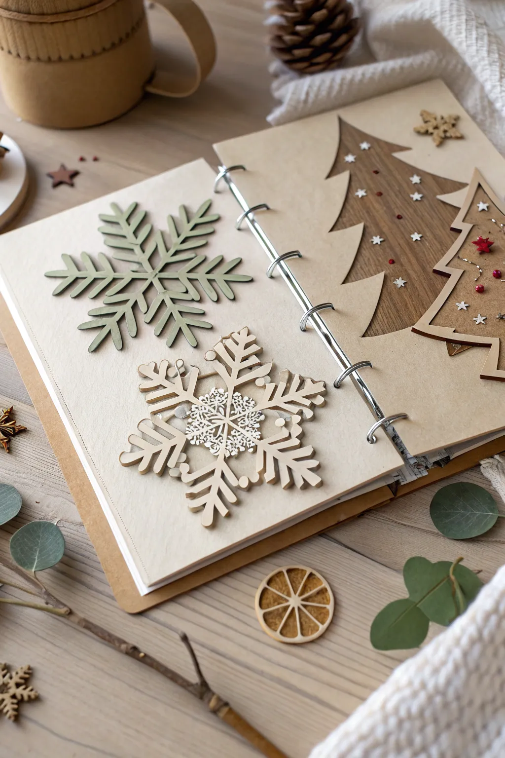 Discover the art of layering: Transform your Christmas journal with elegant 3D paper cutouts. Perfect for adding depth and a touch of boho charm!