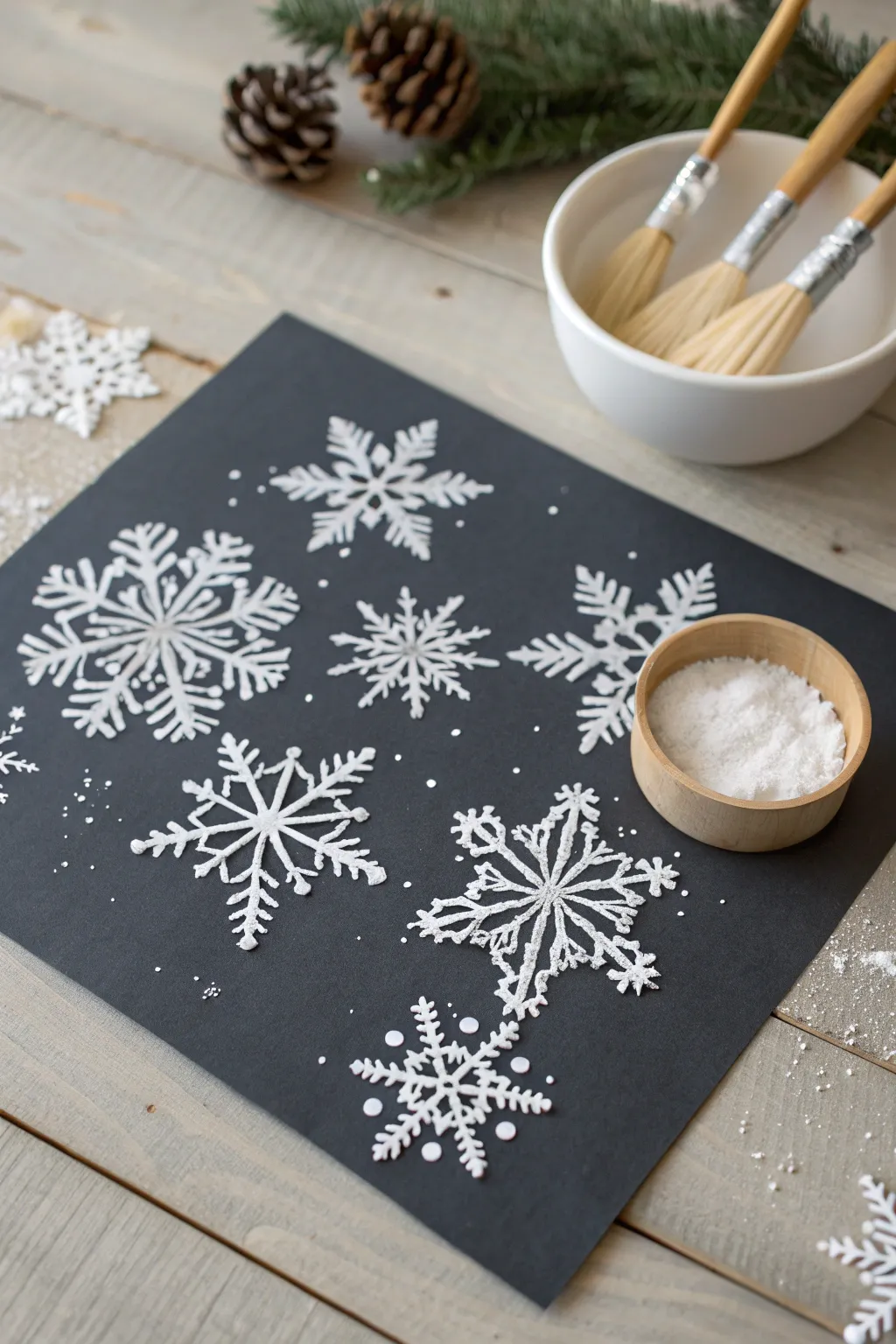 Whimsical Snowflakes: A toddler's artistic journey into winter wonderland with foam brush magic. ❄️✨