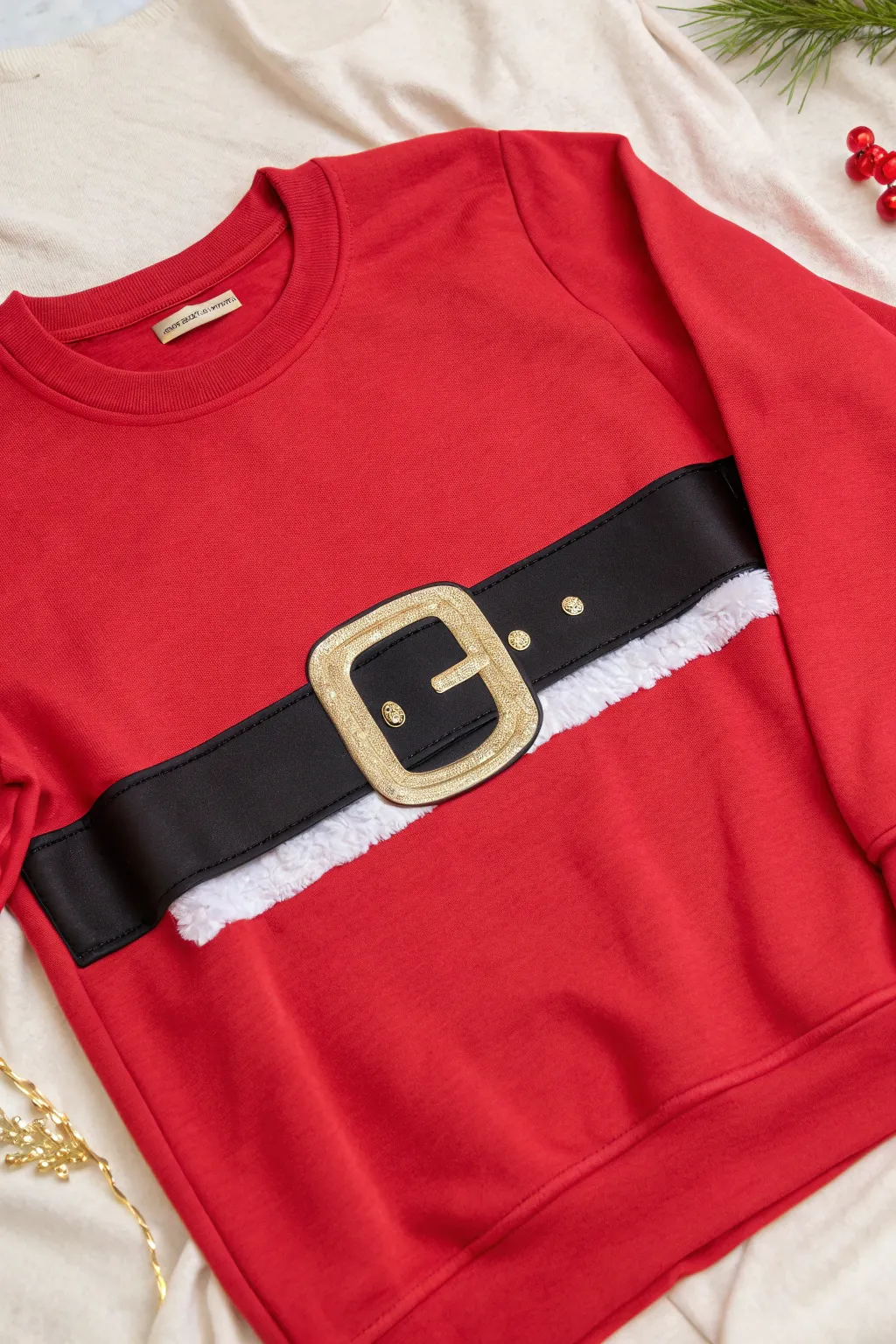 Craft your own holiday cheer with a minimalist Santa's belt sweatshirt - a perfect blend of festive flair and Scandinavian elegance.