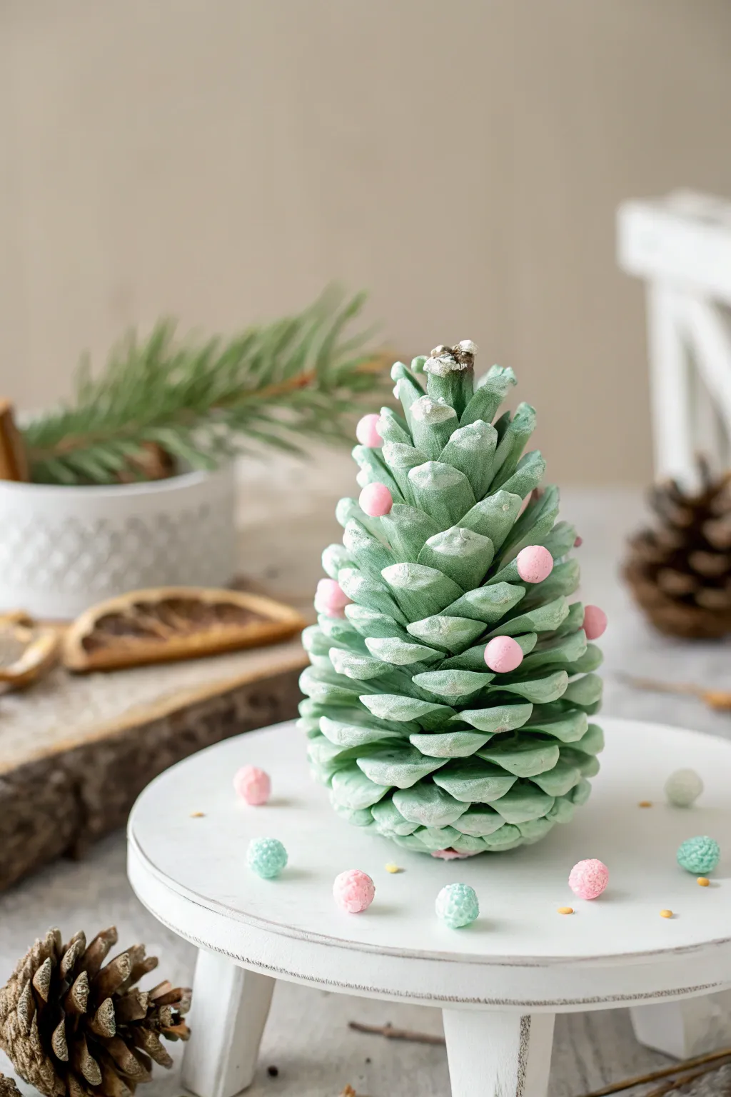 Craft your own mini pine cone Christmas trees for a touch of natural elegance this holiday season.