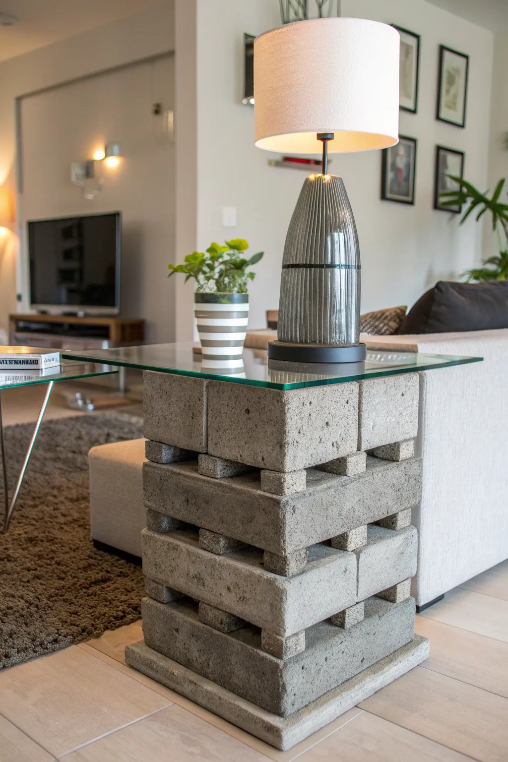 Elevate your space with an industrial chic cinder block side table, where raw meets refined.
