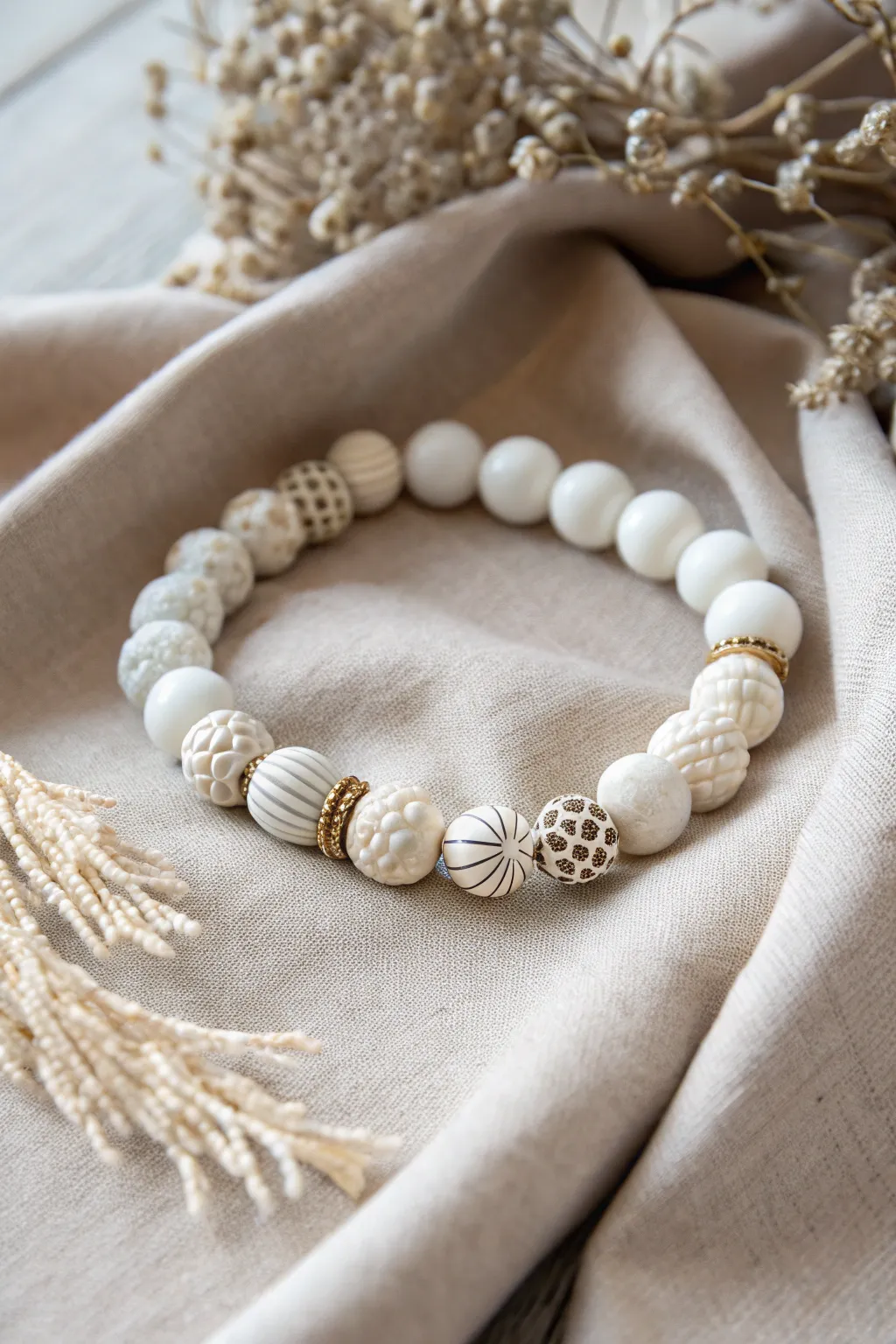 Embrace the beauty of simplicity with a monochrome clay bead bracelet. #MinimalistChic #CraftedElegance