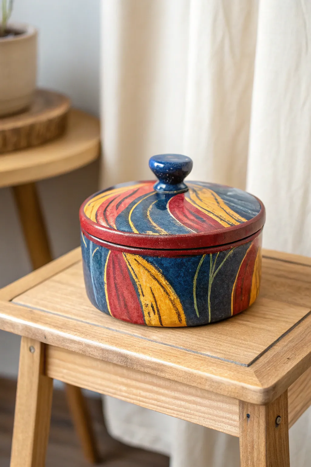 Add a splash of color to your decor with this stunning clay box, where vibrant hues meet minimalist charm.