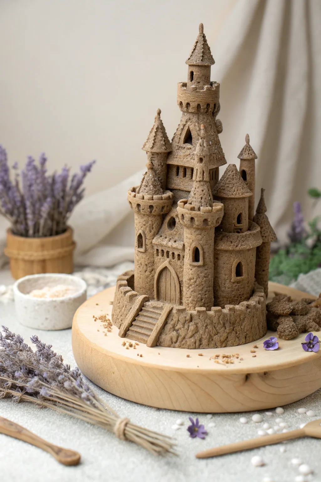 Enchant your space with the whimsical charm of a handmade clay fairy castle.
