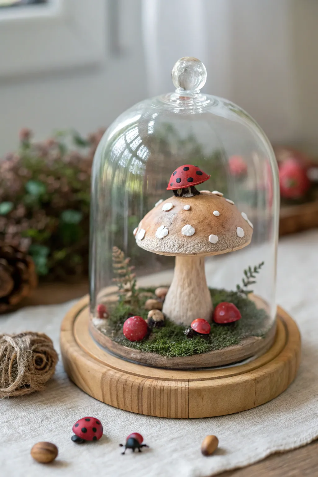 Step into a whimsical world with this enchanting miniature mushroom scene.