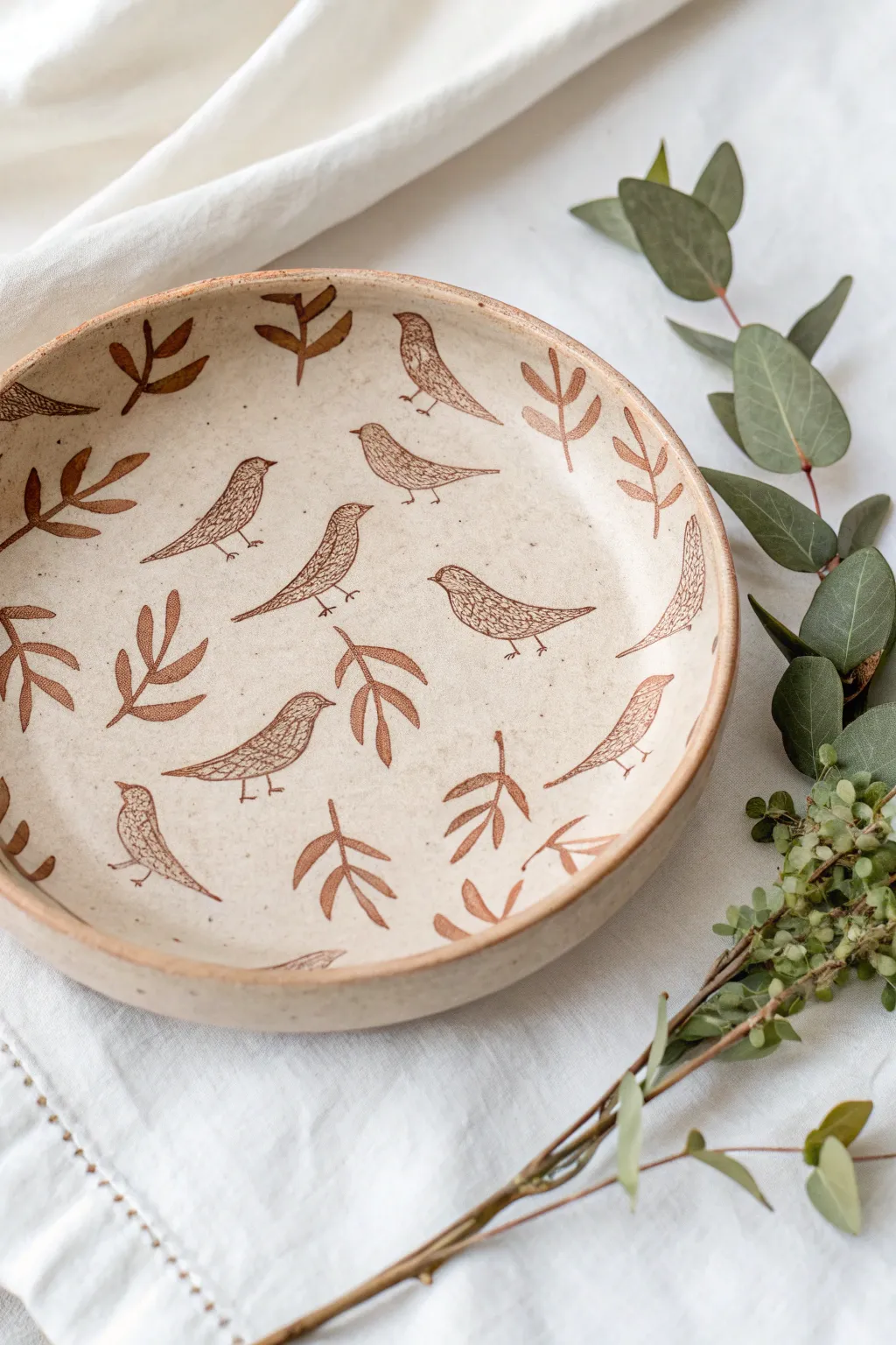 Let your creativity take flight with charming bird motifs on handcrafted clay plates, where artistry meets simplicity.