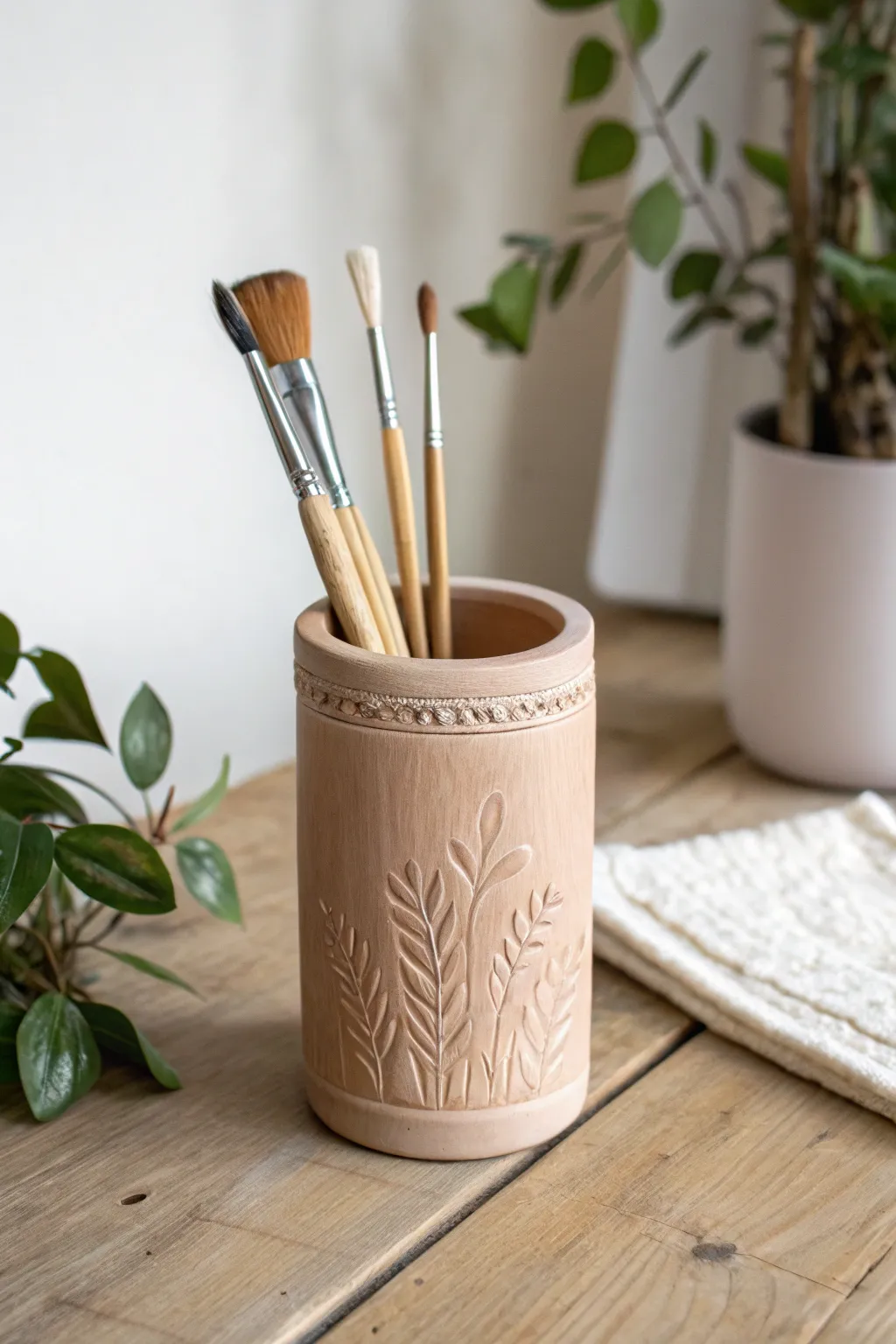 Elevate your artistic space with a handcrafted clay holder that merges functionality with minimalist elegance.