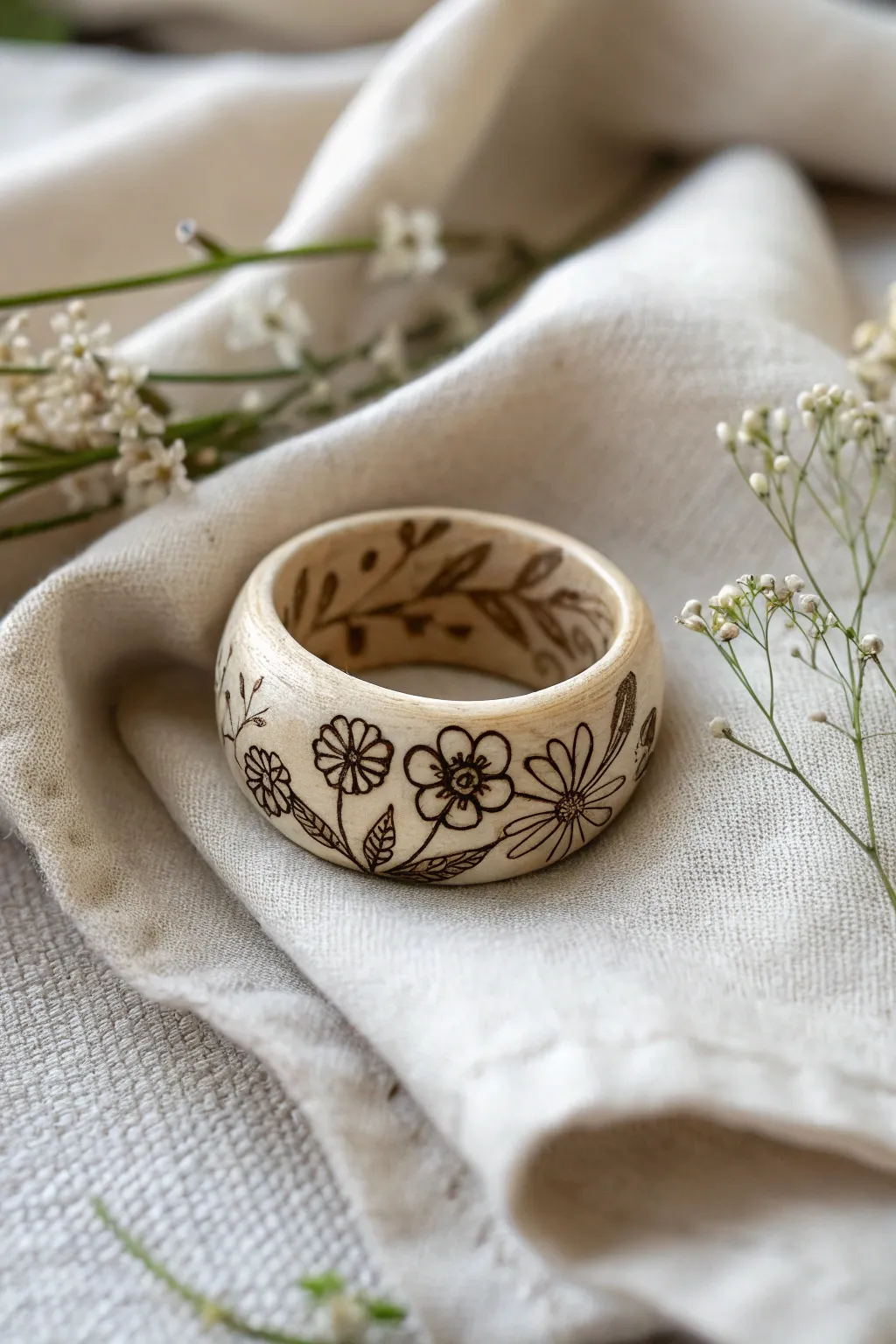 Discover the elegance of handcrafted beauty with this chunky floral clay ring.