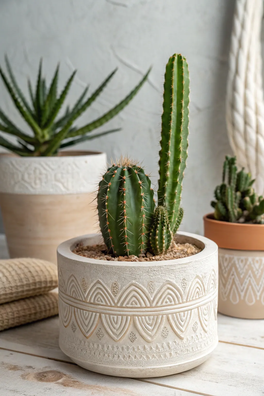 Elevate your home decor with this exquisite clay cactus planter, where simplicity meets artistry.