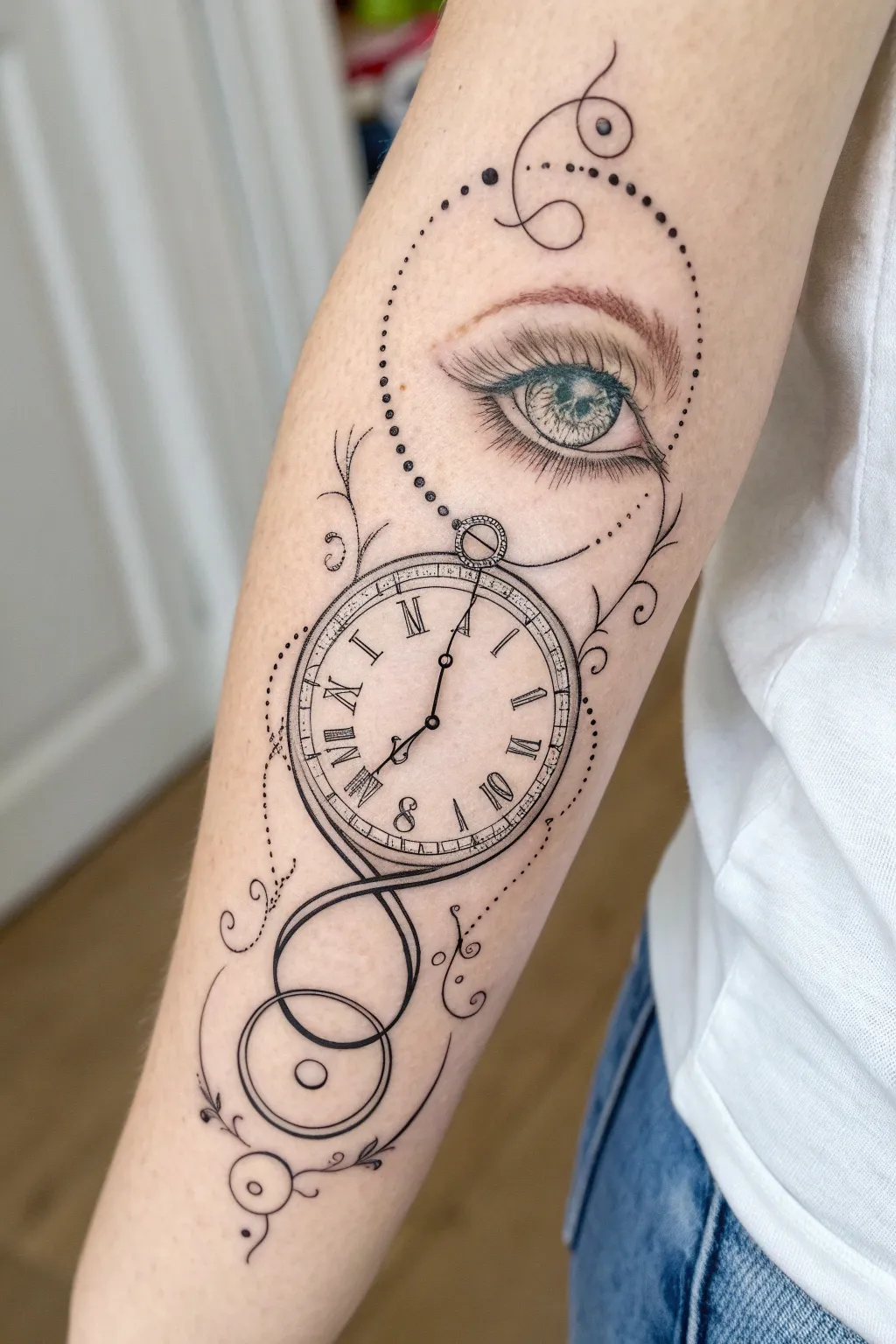 Unlock the secrets of time with a touch of mystique. 🌿✨ #MinimalistTattoo #BohoChic