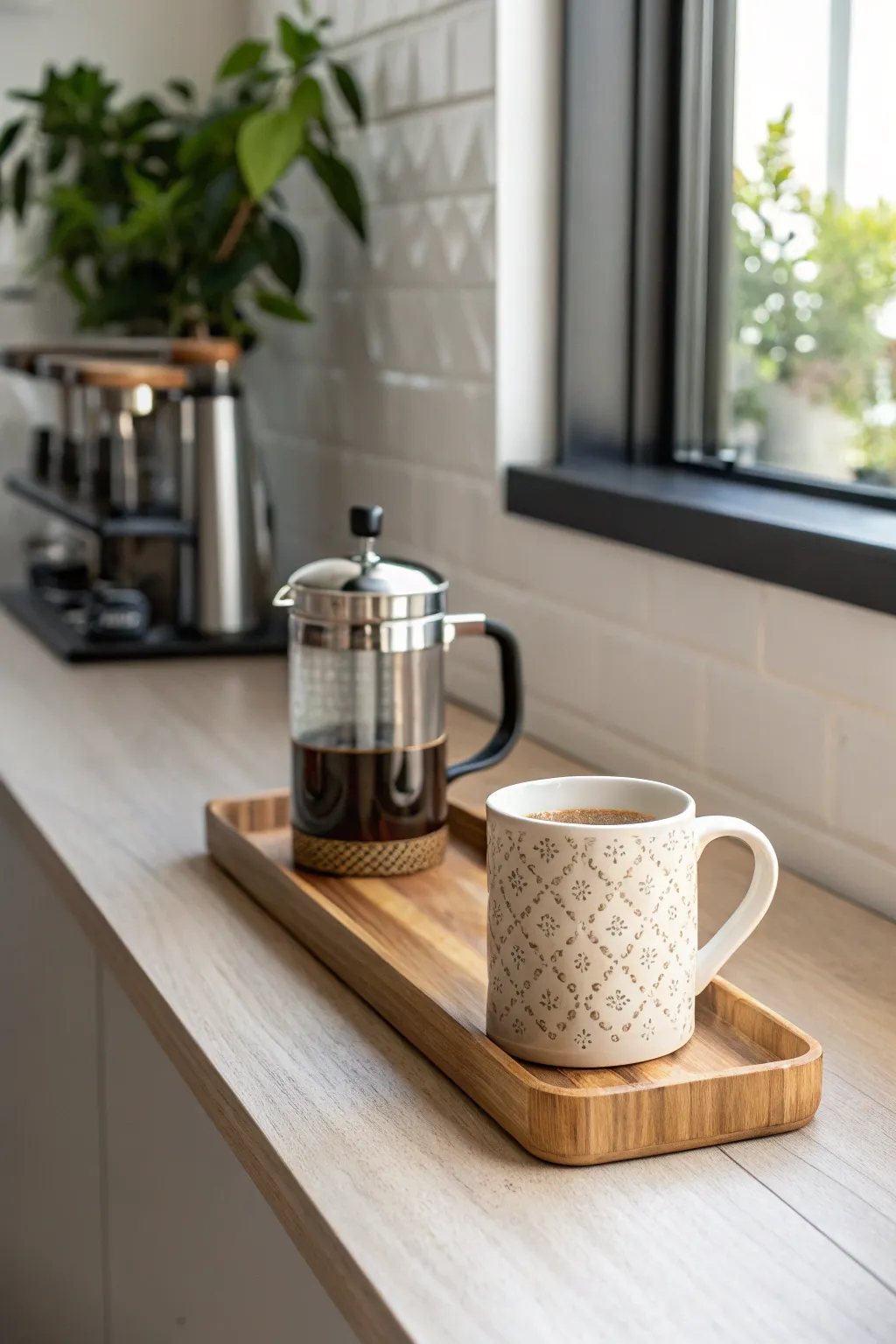 Transform your counter into a cozy coffee haven with minimalist charm.