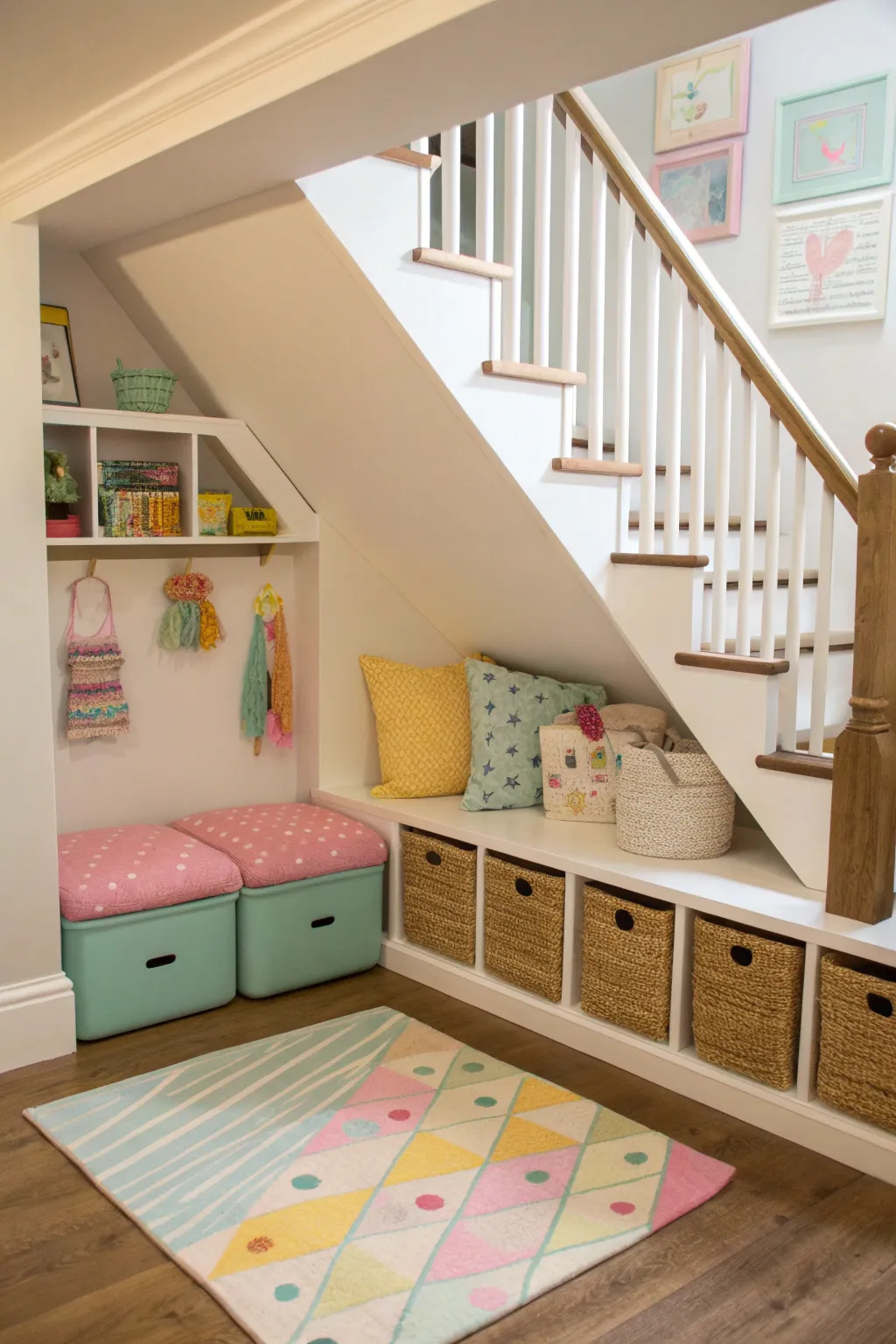 Create a whimsical play space for kids right under the stairs! 🎈 #KidsCorner #PlayroomIdeas